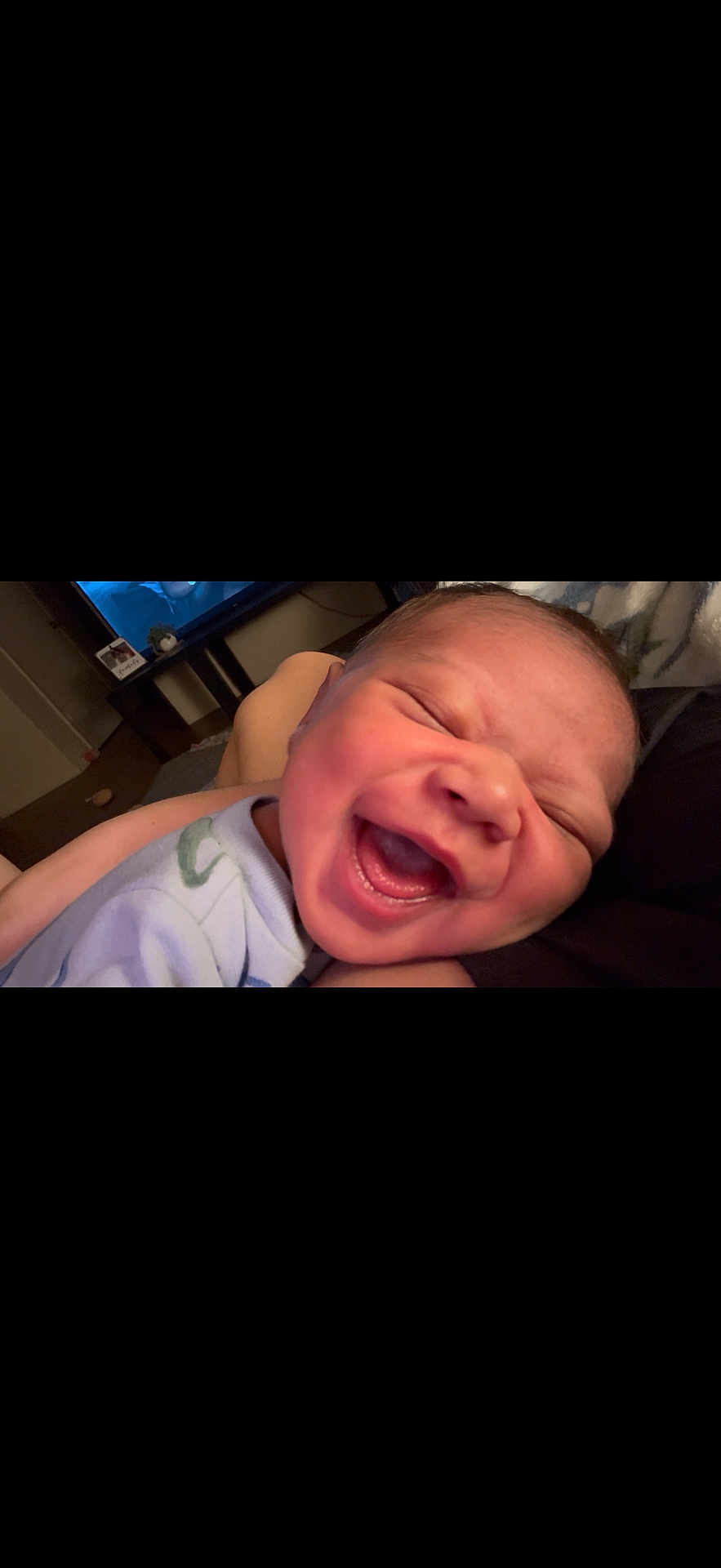 Kashton joined the competition — help win amazing prizes! baby, newborn, smiling, laughing, face, infant, person, indoor, cozy, blanket, clothing, head, human, cute, happy, closeup, portrait, child, family, relaxation