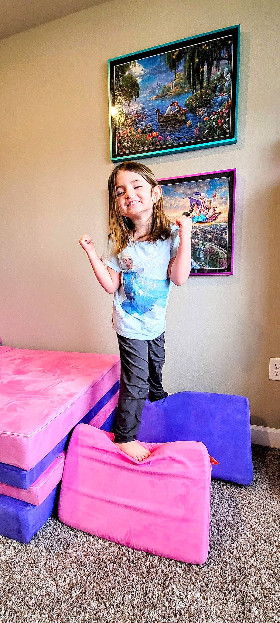 Alexandra joined the competition — help win amazing prizes! art, balance, blue, comfort, electric_blue, flooring, fun, happy, joy, leg, leisure, magenta, person, picture_frame, pink, purple, room, smile, snapshot, t_shirt