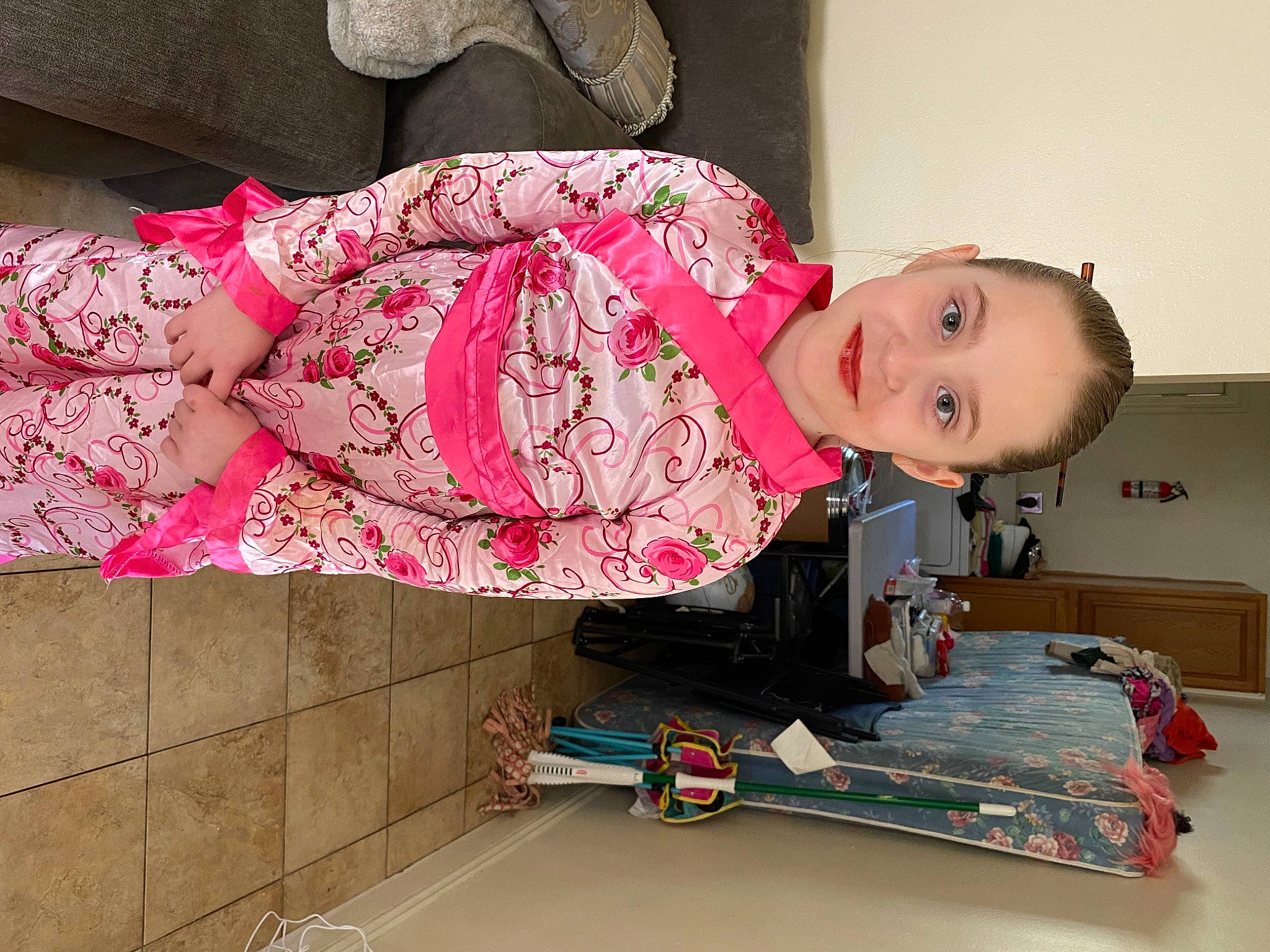 Evie joined the competition — help win amazing prizes! baby, baby_toddler_clothing, carmine, child, comfort, dress, flooring, human_leg, joy, magenta, nightwear, pattern, peach, person, pink, room, skin, sleeve, smile, toddler