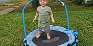 Jadeyn joined the competition — help win amazing prizes! toddler, child, trampoline, barefoot, grass, tree, house, outdoor, yard, bicycle, clothing, green, blue, play, summer, daylight, suburban, curious, small, red_hair