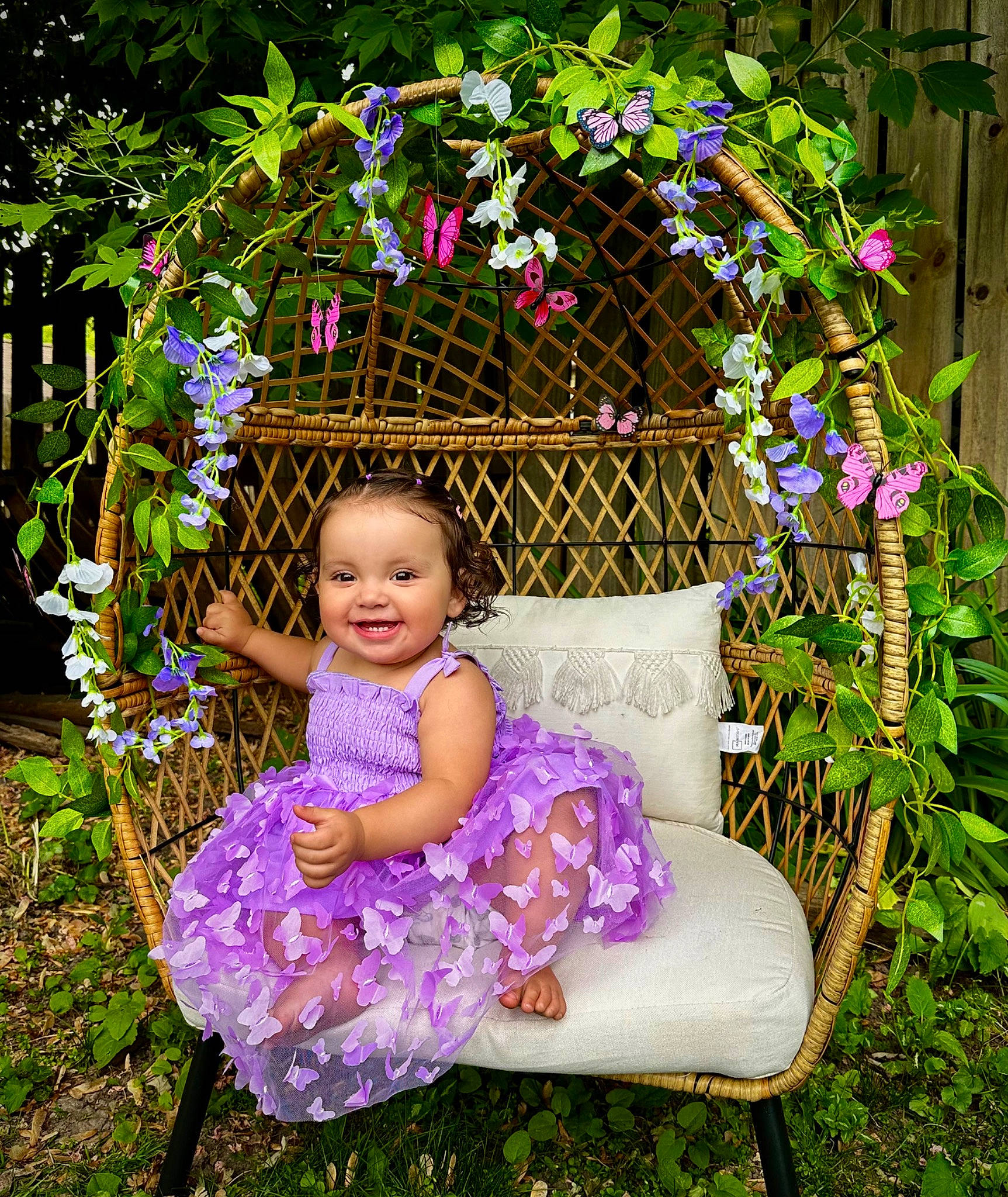 Amira joined the competition — help win amazing prizes! baby_toddler_clothing, botany, chair, dress, event, flower, garden, grass, happy, joy, leaf, magenta, nature, outdoor_furniture, people_in_nature, person, petal, pink, plant, purple