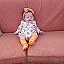 Ivee Grace joined the competition — help win amazing prizes! baby, child, couch, orange, outdoor, grass, headband, socks, pumpkin, smile, happy, person, clothing, nature, pattern, seat, plant, background, infant