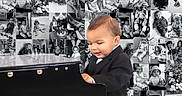 Giovanni joined the competition — help win amazing prizes! artistic, baby, background, black_and_white, child, collage, cute, formal, happy, indoors, instrument, music, photography, piano, playing, portrait, smiling, toddler, tuxedo, wall