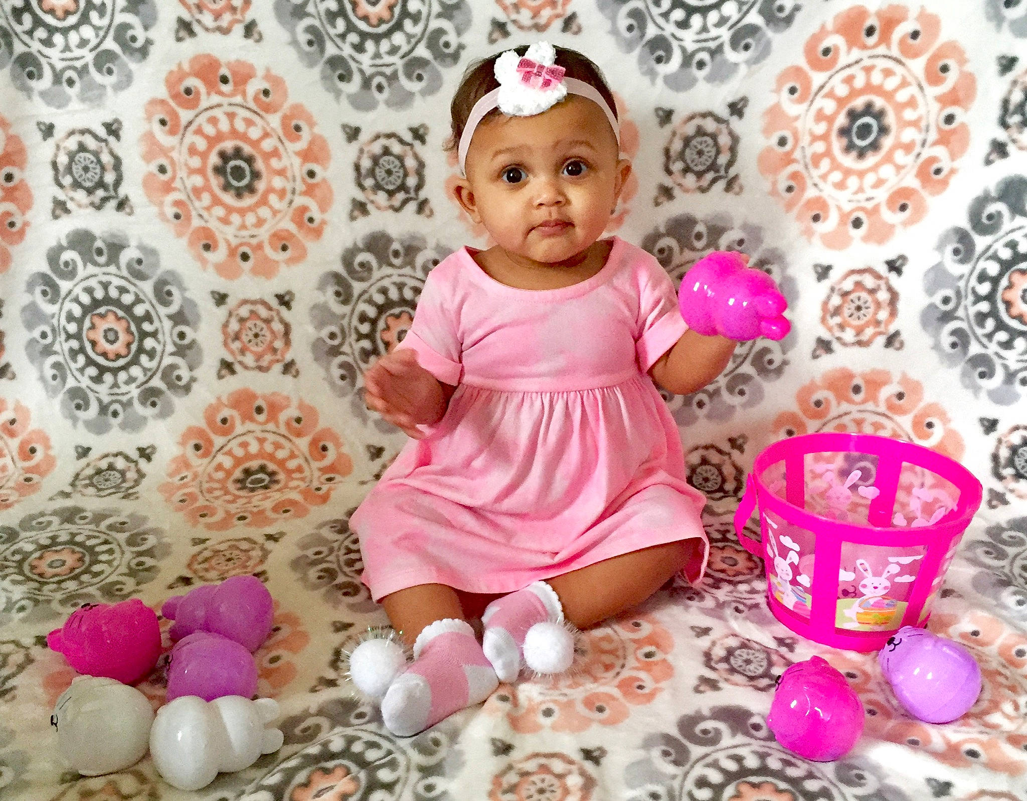 Zariana joined the competition — help win amazing prizes! baby, baby_toddler_clothing, child, headgear, headwear, person, pink, play, toddler