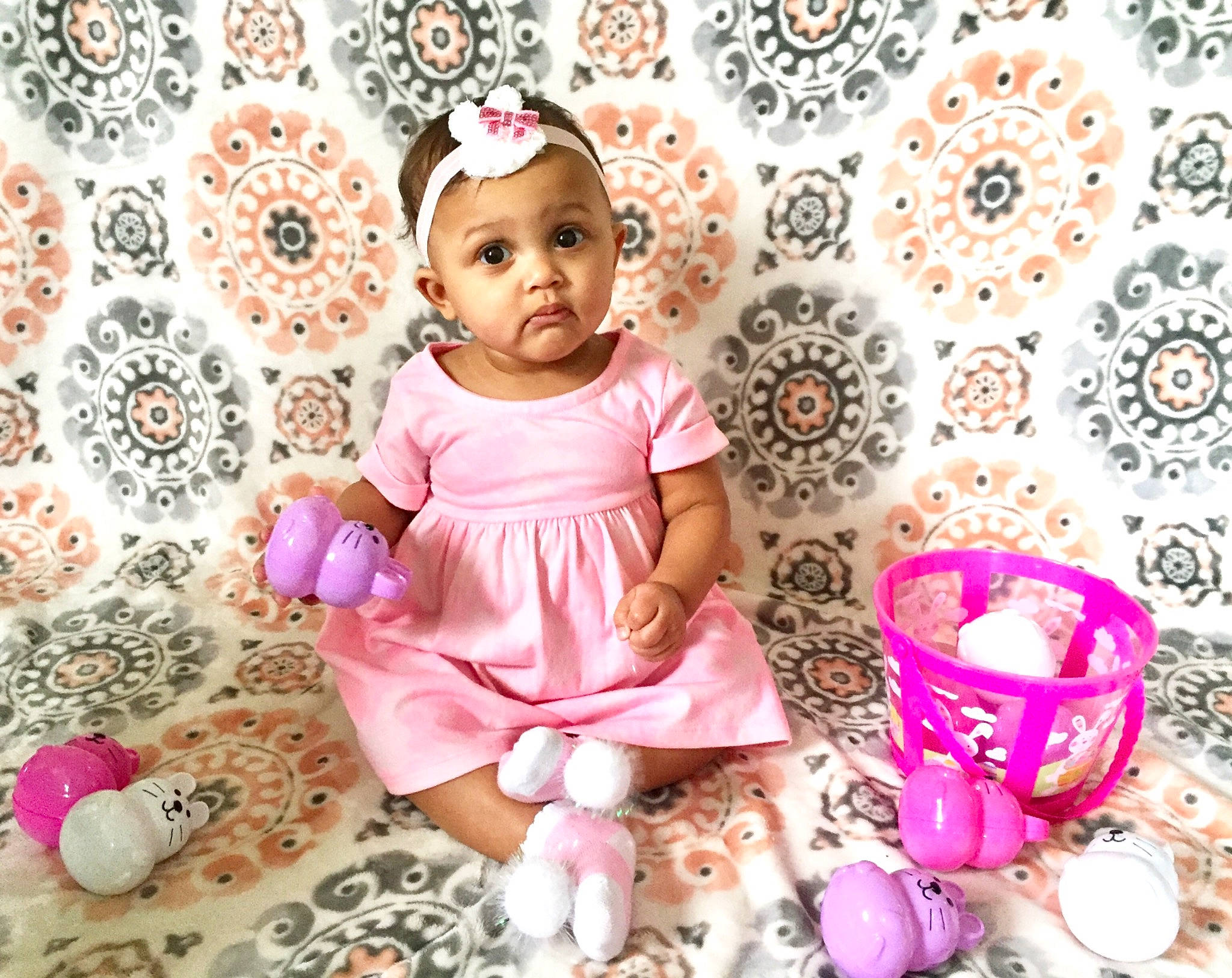 Zariana joined the competition — help win amazing prizes! baby, baby_toddler_clothing, child, headgear, headwear, pattern, person, pink, play, toddler