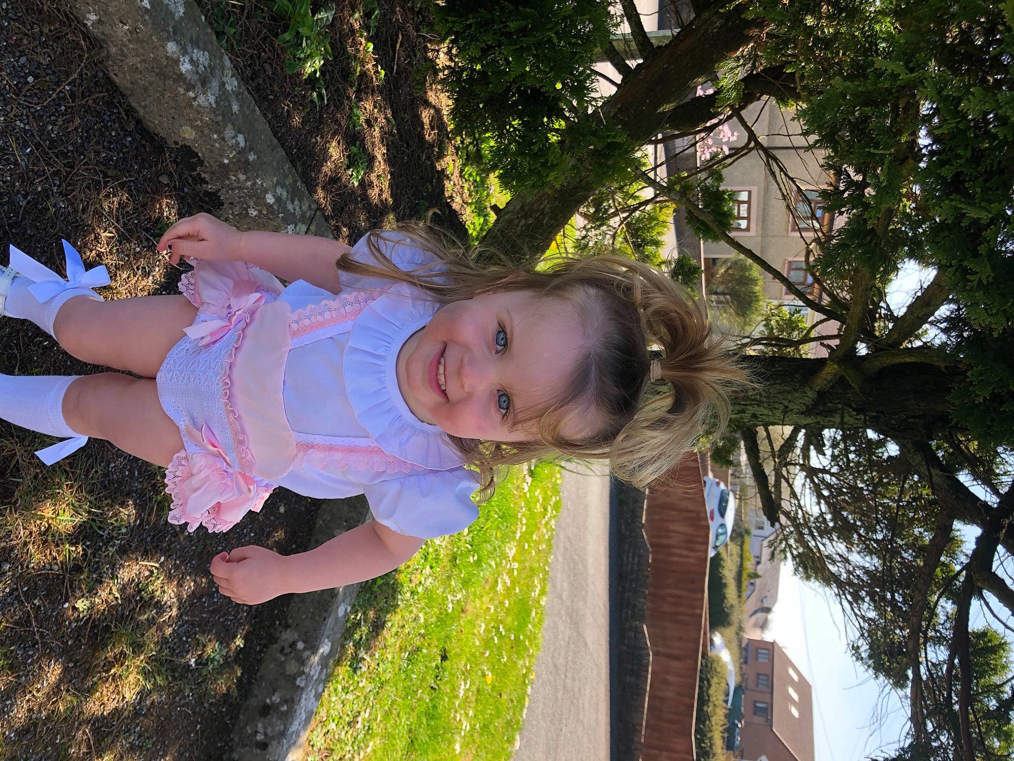 Olivia-rose is registered to the contest to win money with this photo: baby, baby_toddler_clothing, child, electric_blue, fun, grass, happy, human_leg, joy, leaf, leisure, magenta, people_in_nature, person, plant, play, recreation, sandal, sunlight, toddler