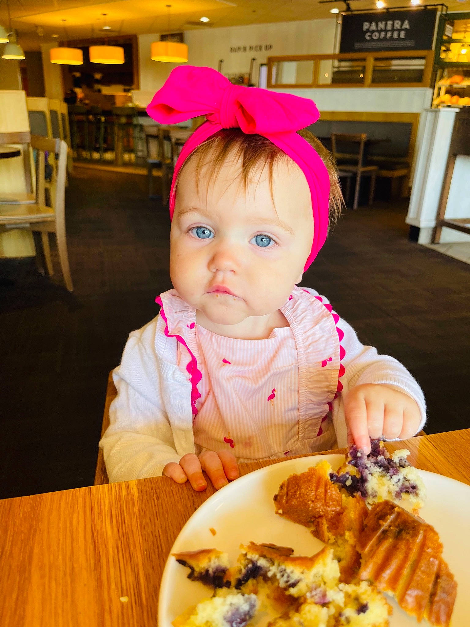Isla is registered to the contest to win money with this photo: baby, baby_toddler_clothing, belgian_waffle, chair, comfort_food, cuisine, dish, finger_food, food, food_craving, fork, ingredient, junk_food, person, plate, recipe, side_dish, table, tableware, toddler