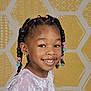 Madison is registered to the contest to win money with this photo: beads, braided_hair, child, clothing, colorful, cute, earring, face, fashion, girl, happy, innocence, pattern, person, photography, portrait, smile, studio, yellow_background, young
