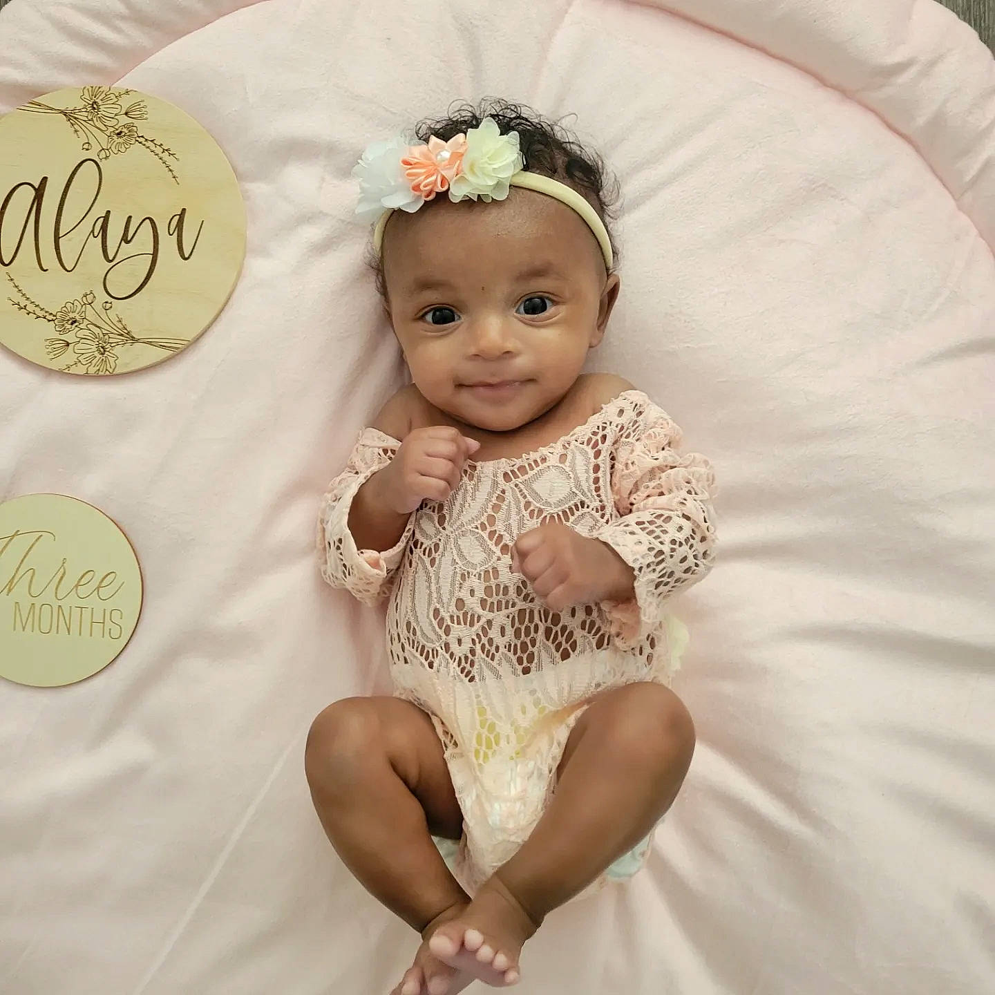 Alaya joined the competition — help win amazing prizes! baby, baby_toddler_clothing, cheek, child, dress, embellishment, facial_expression, hairstyle, happy, head, headpiece, human_body, person, pink, product, skin, sleeve, smile, textile, toddler