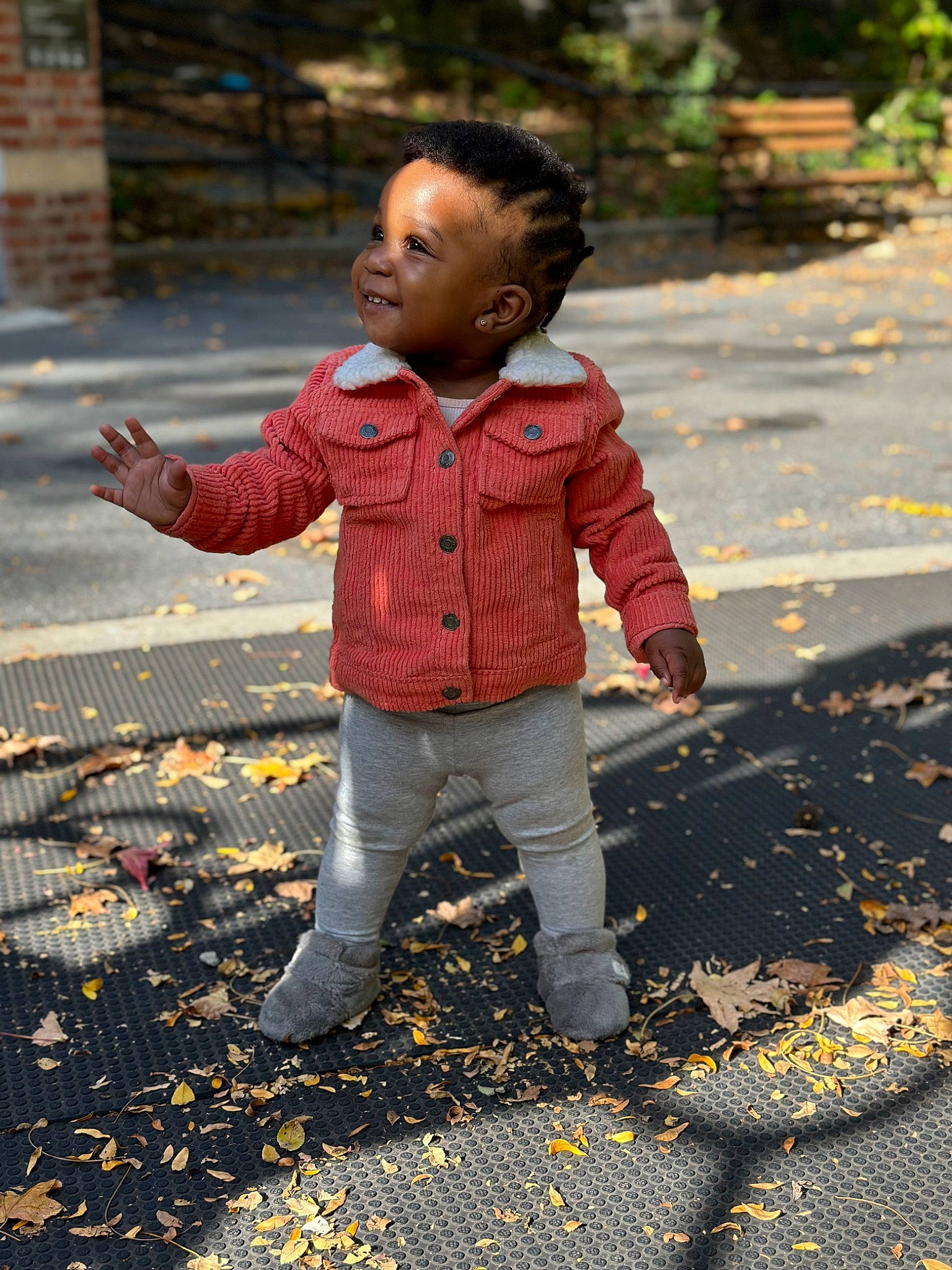 Treasure joined the competition — help win amazing prizes! asphalt, child, deciduous, flooring, grass, happy, human_settlement, joy, leaf, leisure, outerwear, people_in_nature, person, road, road_surface, sidewalk, smile, soil, standing, toddler