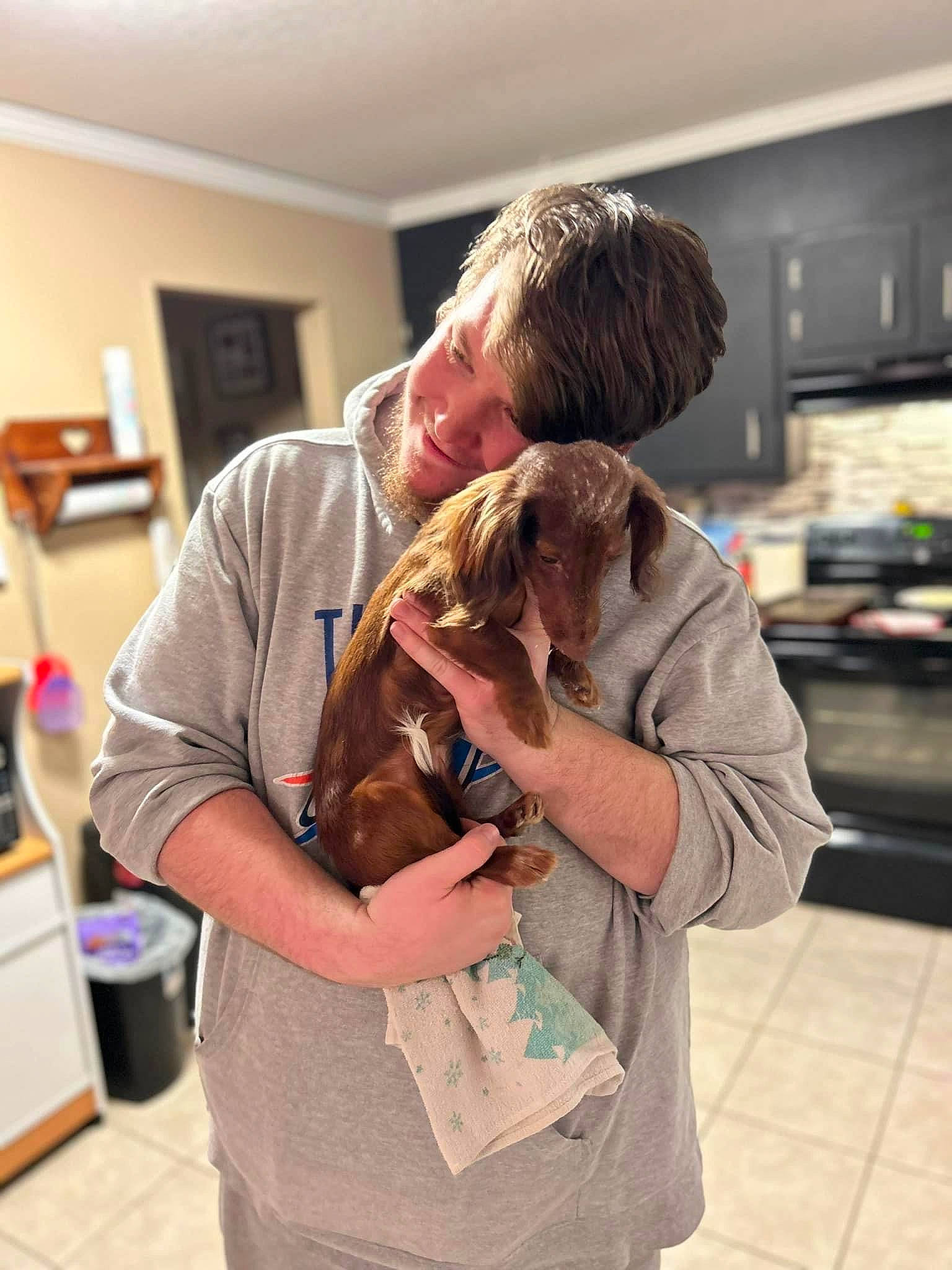 Penelope joined the competition — help win amazing prizes! bag, beard, canidae, carnivore, child, comfort, companion_dog, event, flooring, fun, fur, gesture, happy, hug, love, luggage_and_bags, room, service, shoulder, sporting_group