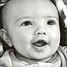 baby, infant, face, eyes, mouth, smile, expression, blanket, clothing, portrait, closeup, head, cute, newborn, child, soft, black_and_white, happy, cozy, young