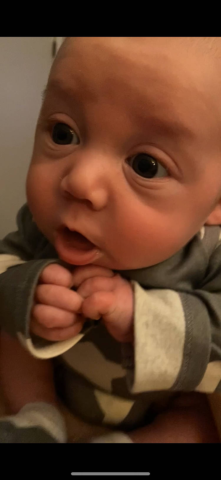 Bowen is registered to the contest to win money with this photo: baby, baby_toddler_clothing, cheek, child, chin, close_up, ear, eyelash, finger, gesture, happy, lip, mouth, nail, nose, person, skin, sleeve, smile, thumb