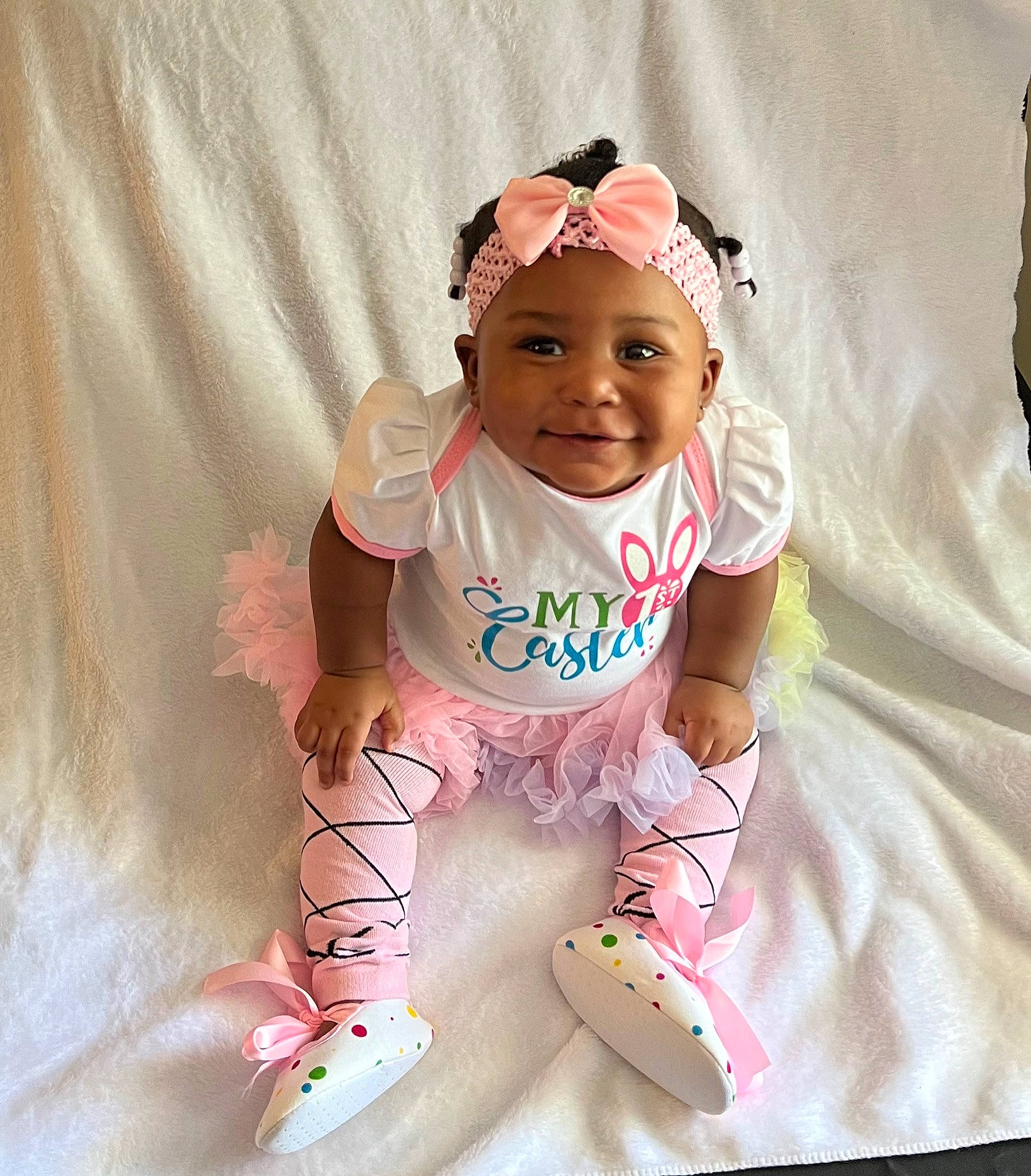 Lily joined the competition — help win amazing prizes! baby, baby_toddler_clothing, cheek, child, clothing, dress, face, fashion_accessory, happy, headband, headpiece, headwear, joy, magenta, pattern, person, pink, skin, sleeve, smile