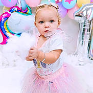 Khloe is registered to the contest to win money with this photo: baby, balloon, birthdaycake, bodypart, cake, clothing, costume, cream, dress, face, finger, fun, hand, head, party, people, person, photography, portrait, sphere