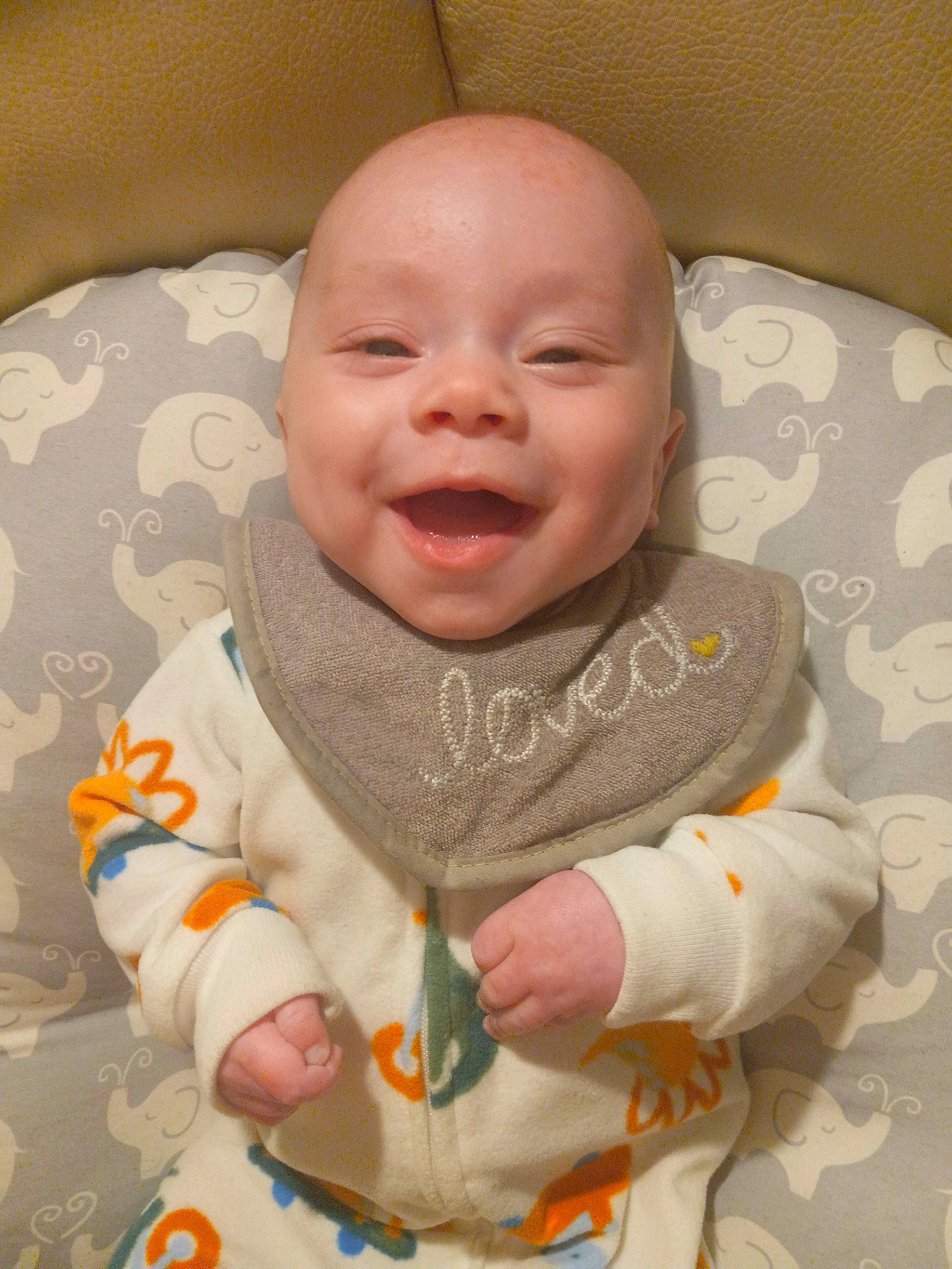 Holden is registered to the contest to win money with this photo: baby, baby_laughing, baby_products, baby_toddler_clothing, cheek, child, collar, comfort, eye, fun, happy, head, iris, nose, person, product, skin, sleeve, smile, thumb