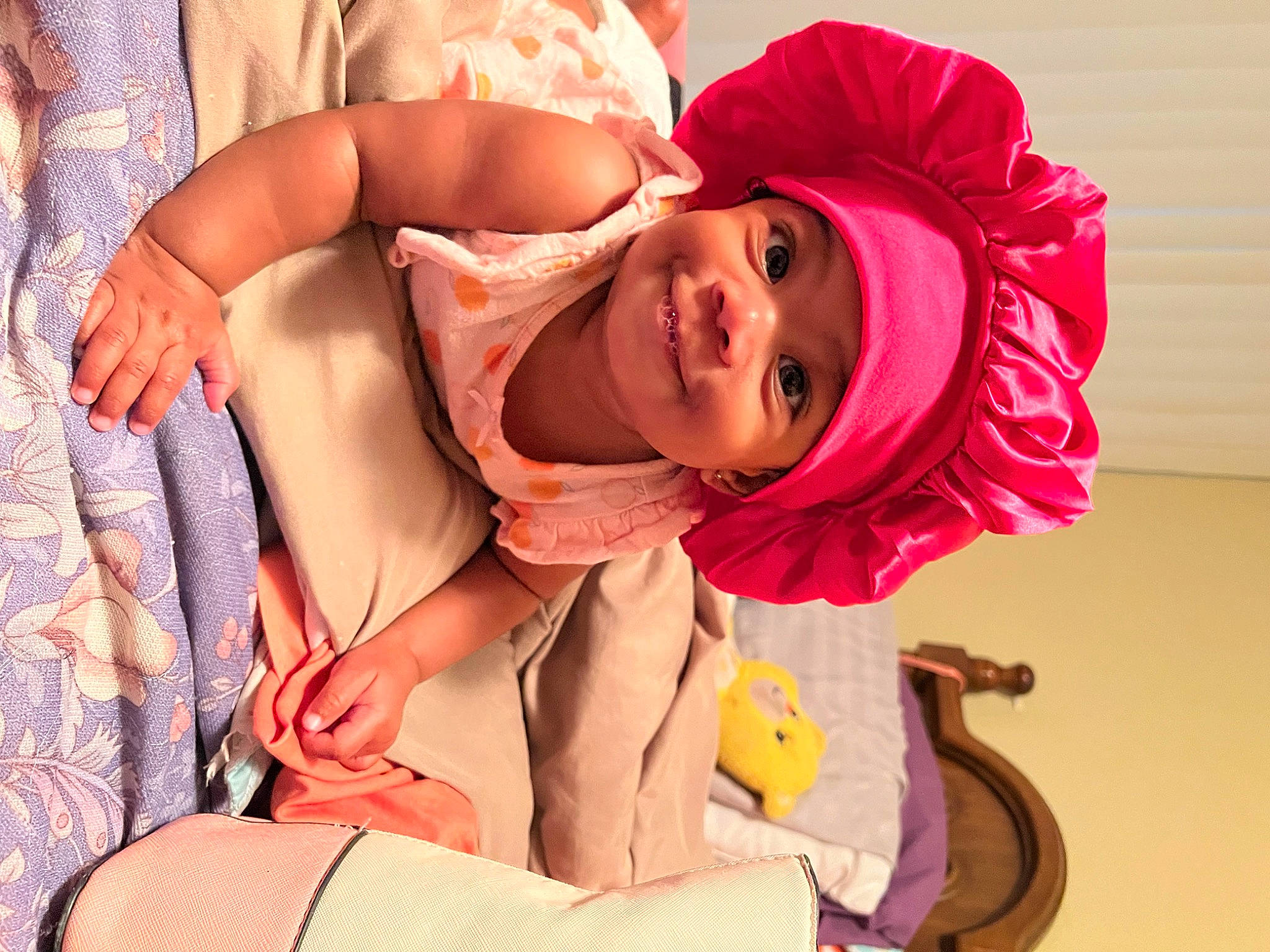 Shyla joined the competition — help win amazing prizes! abdomen, baby, child, comfort, event, flesh, fun, happy, hat, headwear, human_leg, joy, leisure, magenta, mouth, peach, person, pink, room, skin