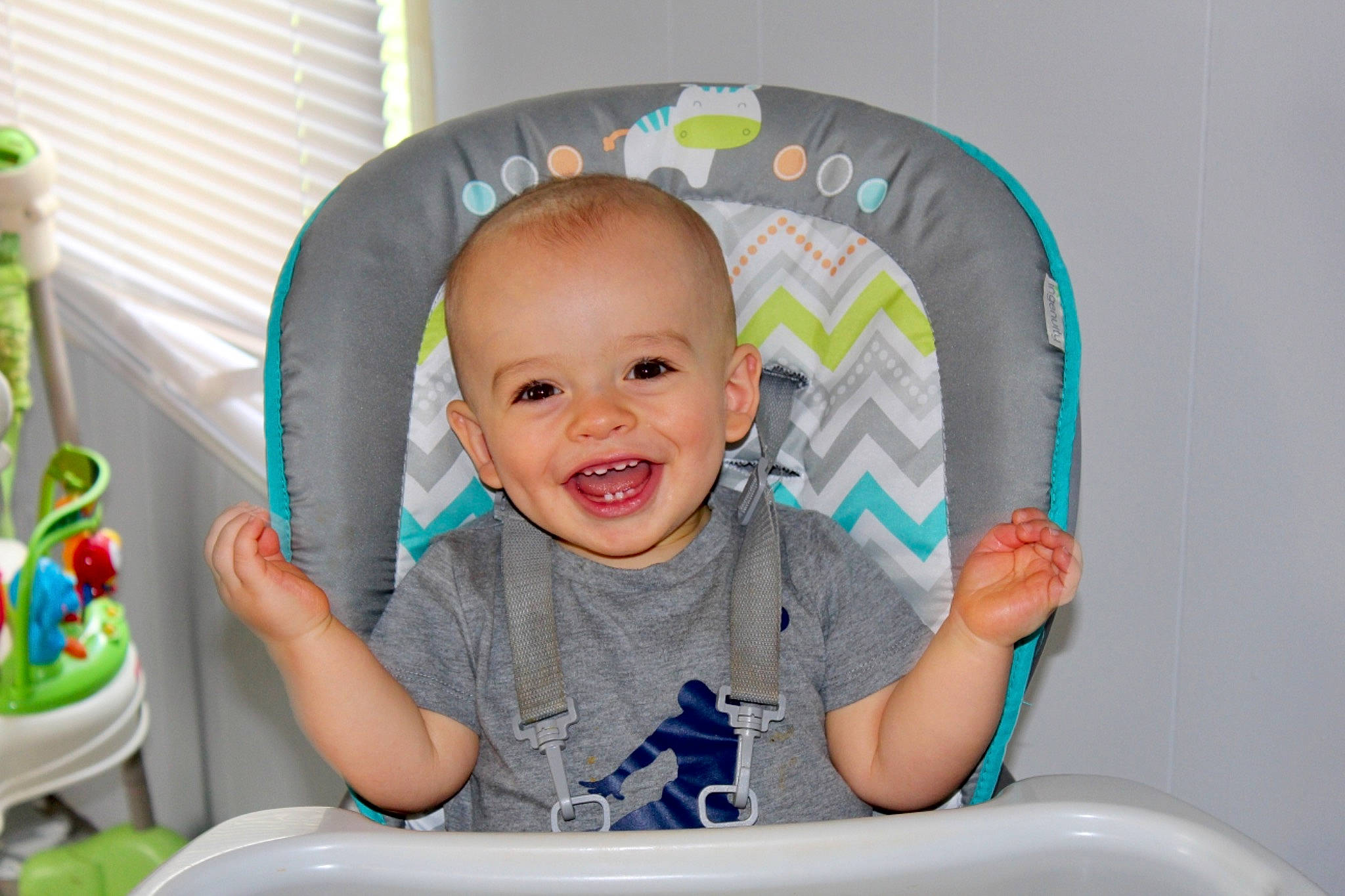 Brody joined the competition — help win amazing prizes! baby, baby_laughing, baby_playing_with_toys, baby_products, baby_toddler_clothing, chair, child, comfort, event, fun, green, happy, joy, person, play, room, sitting, sleeve, smile, t_shirt