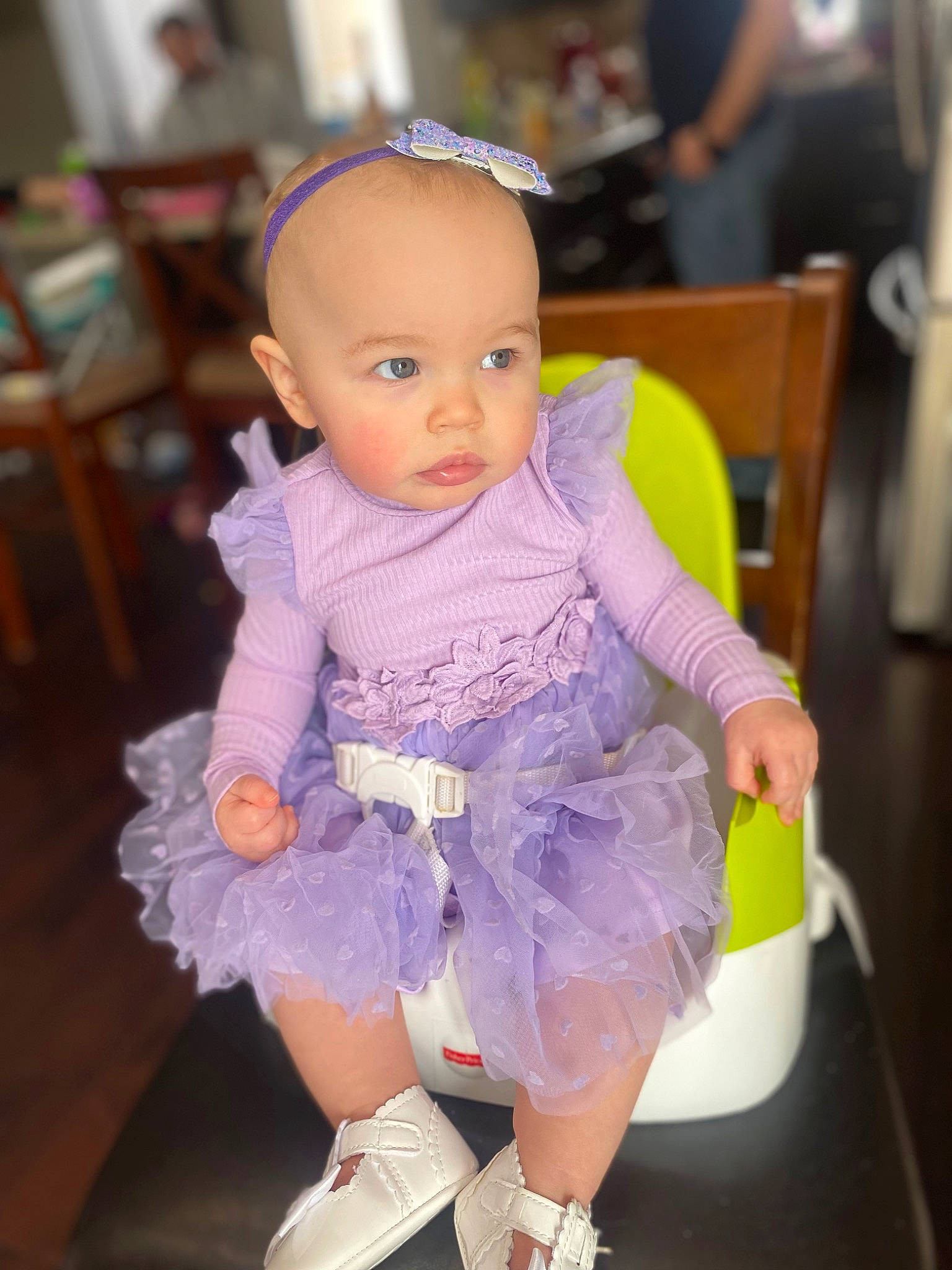 Celine joined the competition — help win amazing prizes! baby, baby_toddler_clothing, chair, cheek, child, doll, dress, event, eye, face, fashion_accessory, happy, iris, person, pink, purple, ruffle, skin, sock, toddler