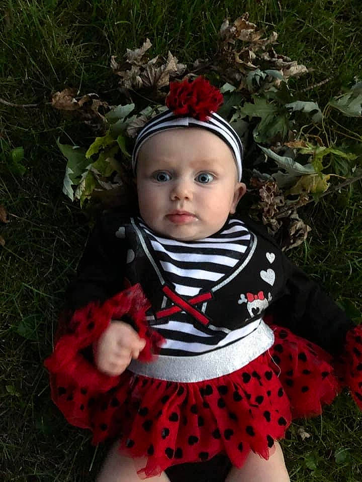 Delilah joined the competition — help win amazing prizes! baby, baby_products, baby_toddler_clothing, child, child_model, clothing, costume, costume_accessory, fawn, hair_accessory, head, headband, headgear, headwear, pattern, person, red, toddler