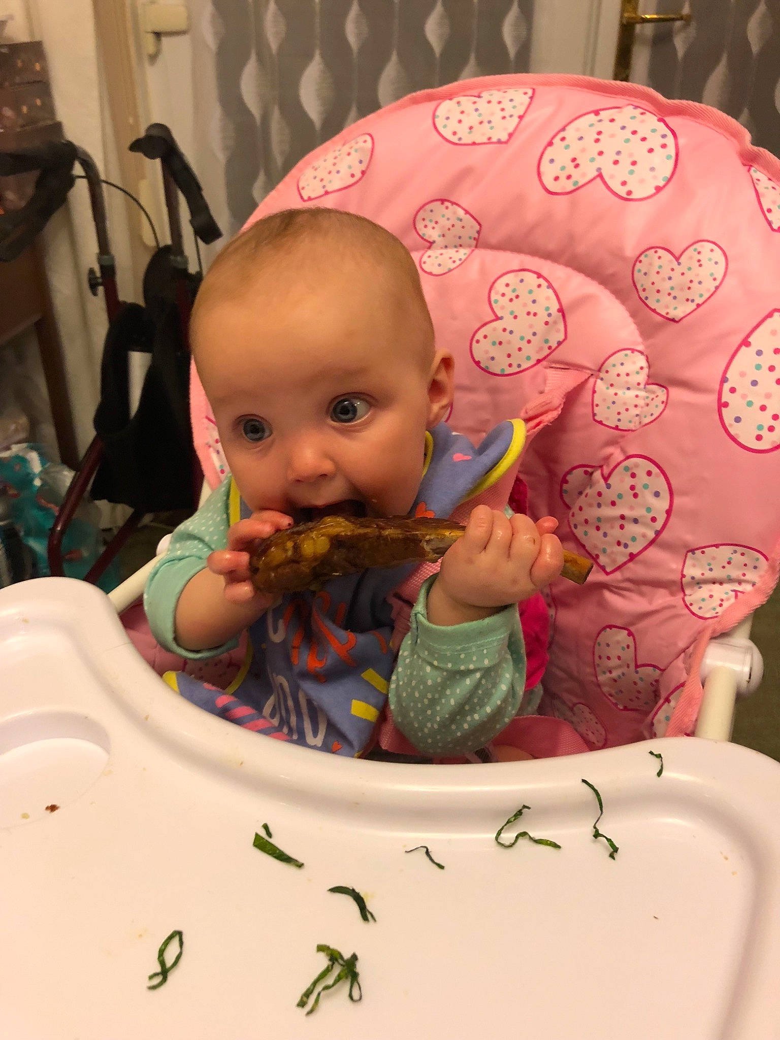 Sydney is registered to the contest to win money with this photo: baby, cheek, child, ear, eating, head, mouth, person, play, skin, surprise, toddler