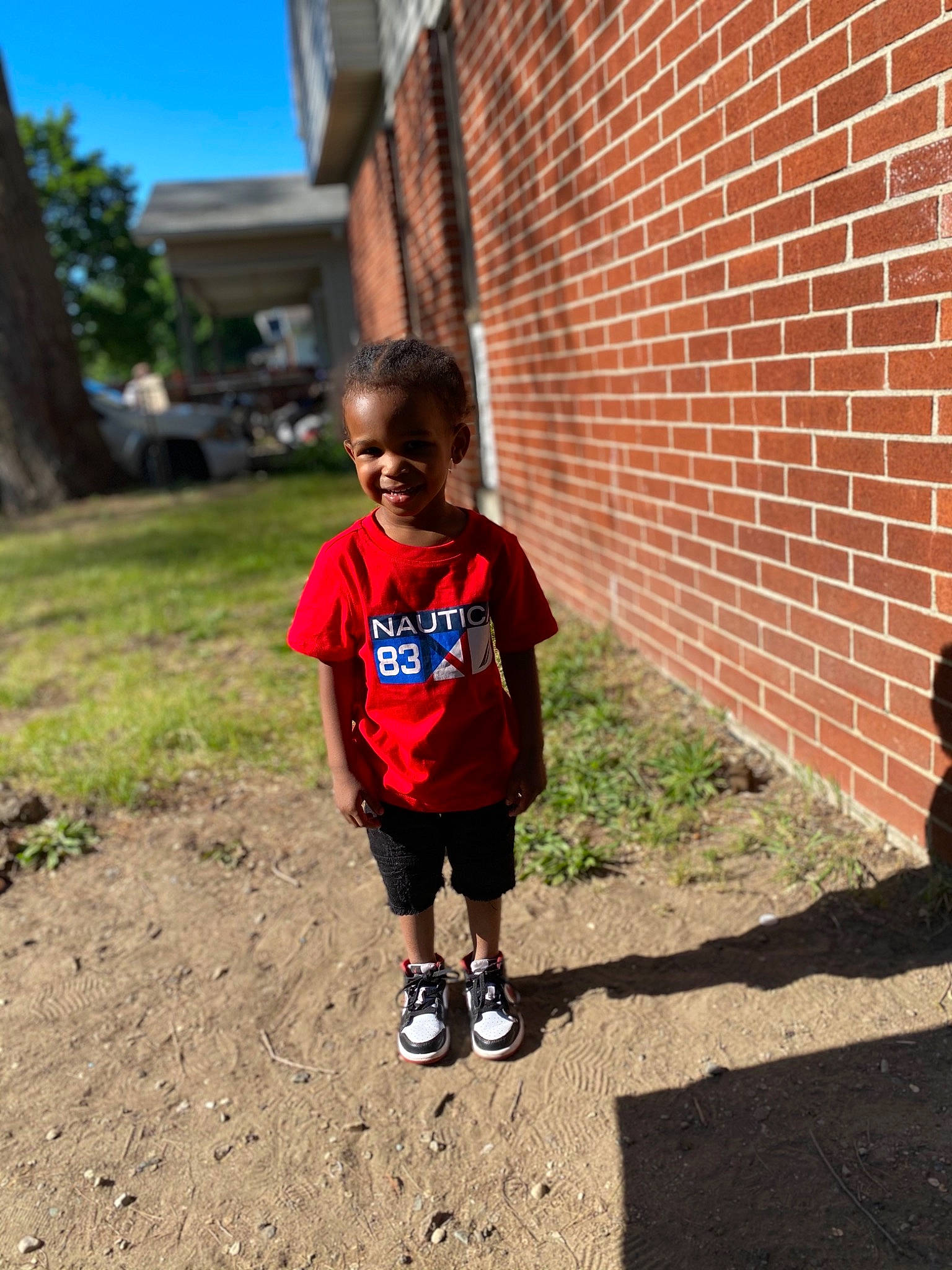 Tyler joined the competition — help win amazing prizes! asphalt, brick, brickwork, child, fun, grass, happy, human_settlement, joy, landscape, leisure, person, plant, recreation, road, shorts, smile, soil, spring, t_shirt