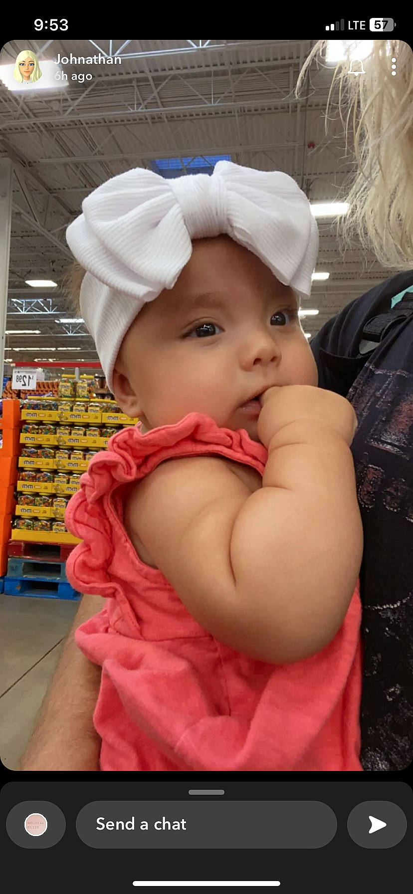 Aiyana is registered to the contest to win money with this photo: baby, baby_toddler_clothing, baseball_cap, beanie, bonnet, cap, cheek, child, fashion_accessory, fun, happy, hat, headgear, headwear, magenta, person, pink, shelf, skin, toddler