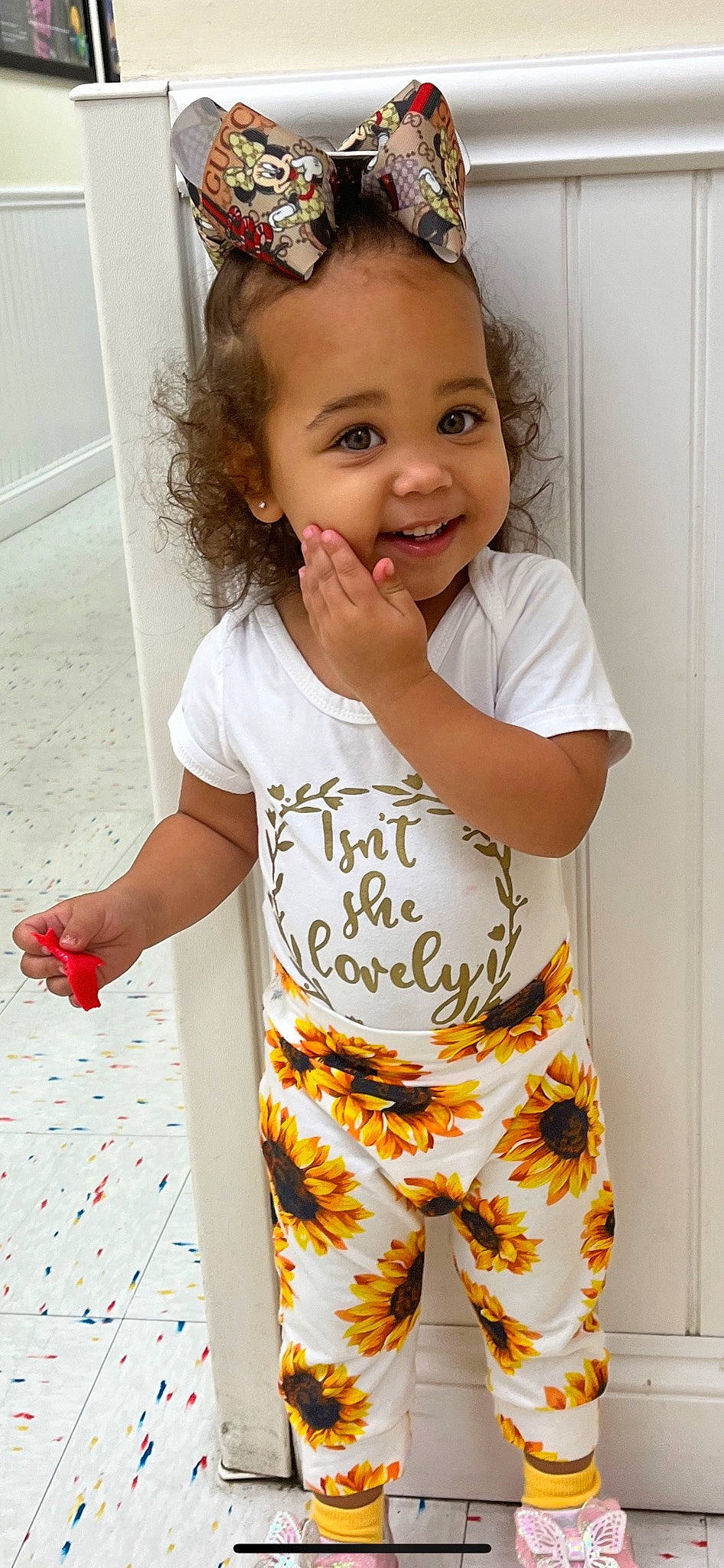 Reagan joined the competition — help win amazing prizes! baby, baby_toddler_clothing, board_short, child, face, fun, goggles, happy, joy, nightwear, pajamas, pattern, people, person, sleeve, smile, standing, t_shirt, toddler, waist