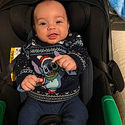 Noé a rejoint le concours — aidez-le/la à gagner de superbes lots ! baby, child, smiling, sweater, car_seat, cozy, indoor, cute, knitted, seatbelt, person, infant, happy, portrait, warm_clothing, blue, white, furniture, baby_clothes, expression