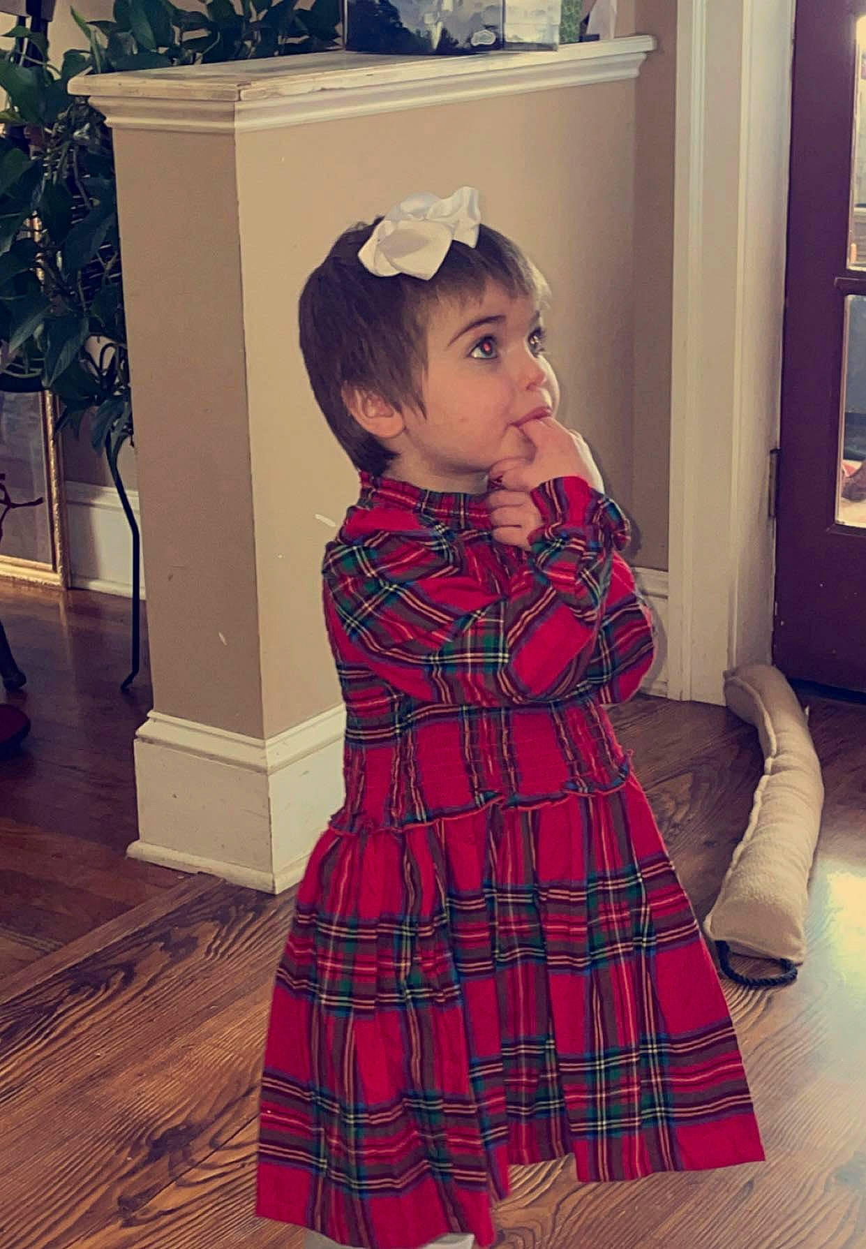 Irene Wheeler joined the competition — help win amazing prizes! baby_toddler_clothing, child, collar, day_dress, dress, face, fashion_design, flooring, formal_wear, neck, one_piece_garment, pattern, person, plaid, shoulder, sleeve, standing, tartan, toddler, waist