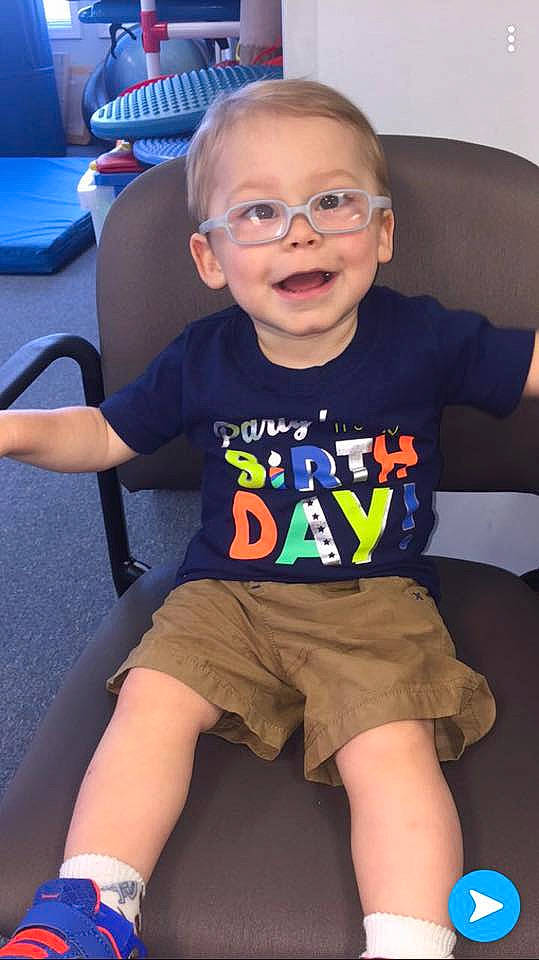 Brayton joined the competition — help win amazing prizes! baby, child, glasses, leg, person, play, sitting, smile, t_shirt, thigh, toddler