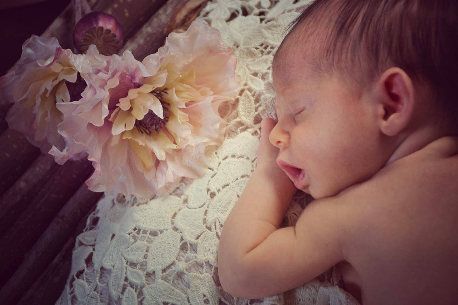 Eva a rejoint le concours — aidez-le/la à gagner de superbes lots ! baby, beauty, cheek, child, dress, eye, flower, hair, hair_accessory, hand, headpiece, iris, nose, person, petal, photograph, photography, pink, plant, skin