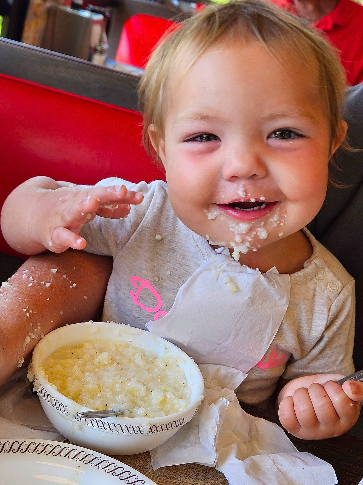 Alivia joined the competition — help win amazing prizes! baby, baby_playing_with_food, chair, cheek, child, cooking, cuisine, dish, event, food, food_craving, happy, ingredient, joy, mixing_bowl, person, recipe, smile, sweetness, table