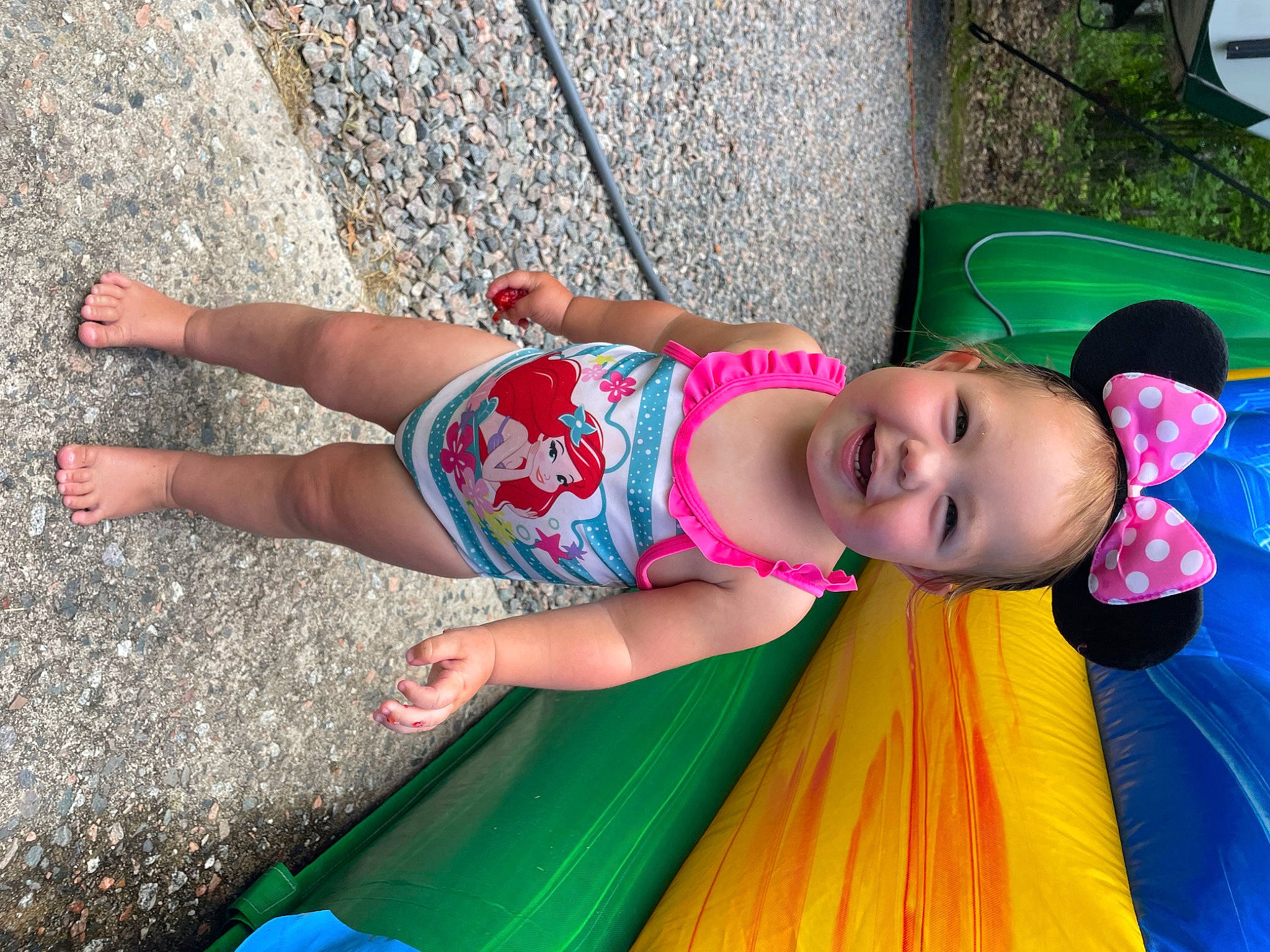 Alivia joined the competition — help win amazing prizes! baby_toddler_clothing, child, dress, foot, fun, grass, green, happy, human_leg, joy, leisure, magenta, pattern, person, pink, recreation, sandal, smile, summer, thigh