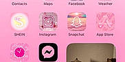 Leo joined the competition — help win amazing prizes! screenshot, smartphone, home_screen, pink_theme, app_icons, photos_widget, cats, cat, pets, feline, blanket, wall, indoor, technology, user_interface, social_media, weather_widget, clock, search_bar, communication