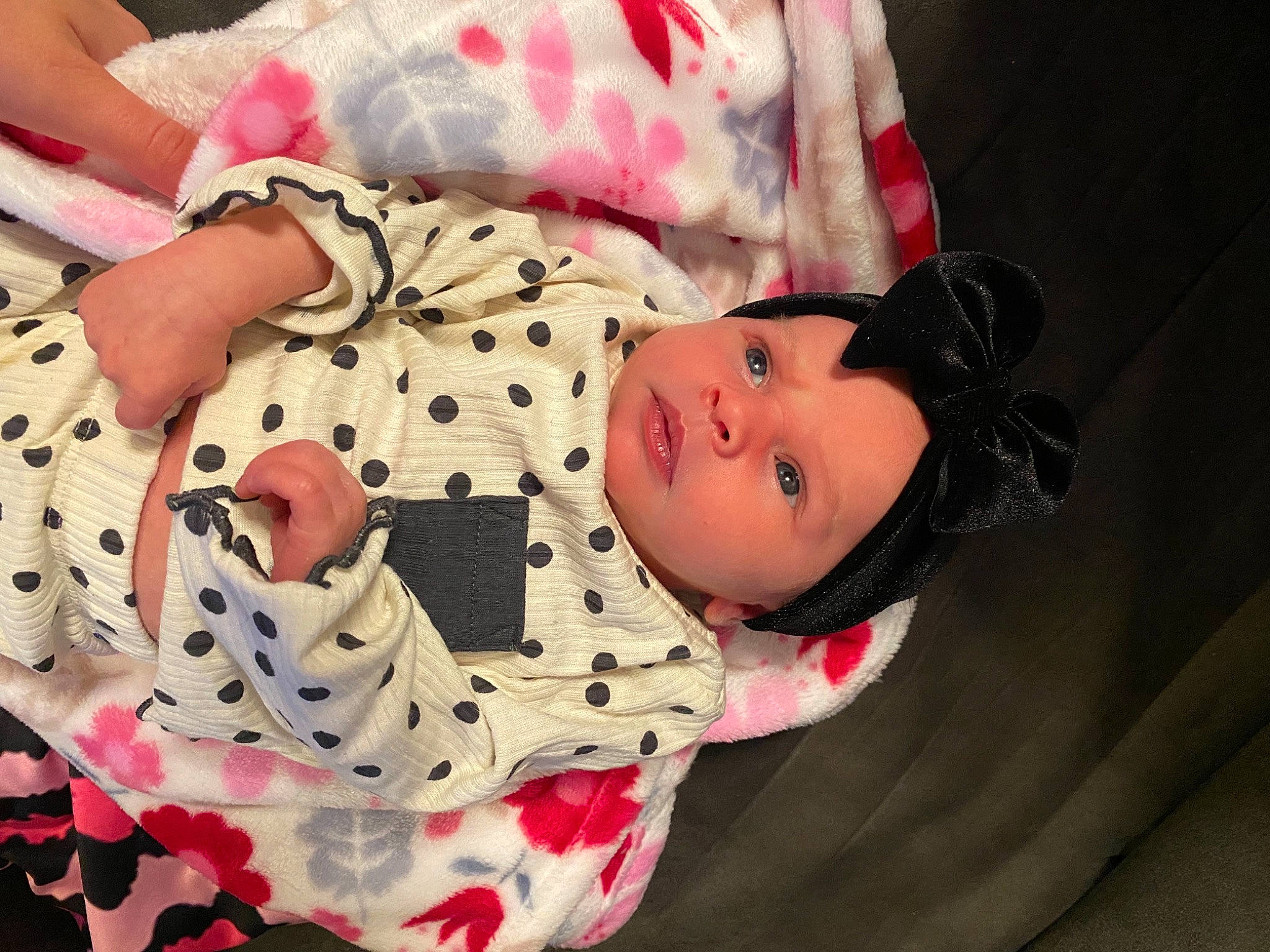 Jersey joined the competition — help win amazing prizes! arm, baby, baby_products, baby_toddler_clothing, carmine, cheek, child, comfort, hand, happy, head, headwear, linens, pattern, person, pink, polka_dot, skin, sleeve, smile