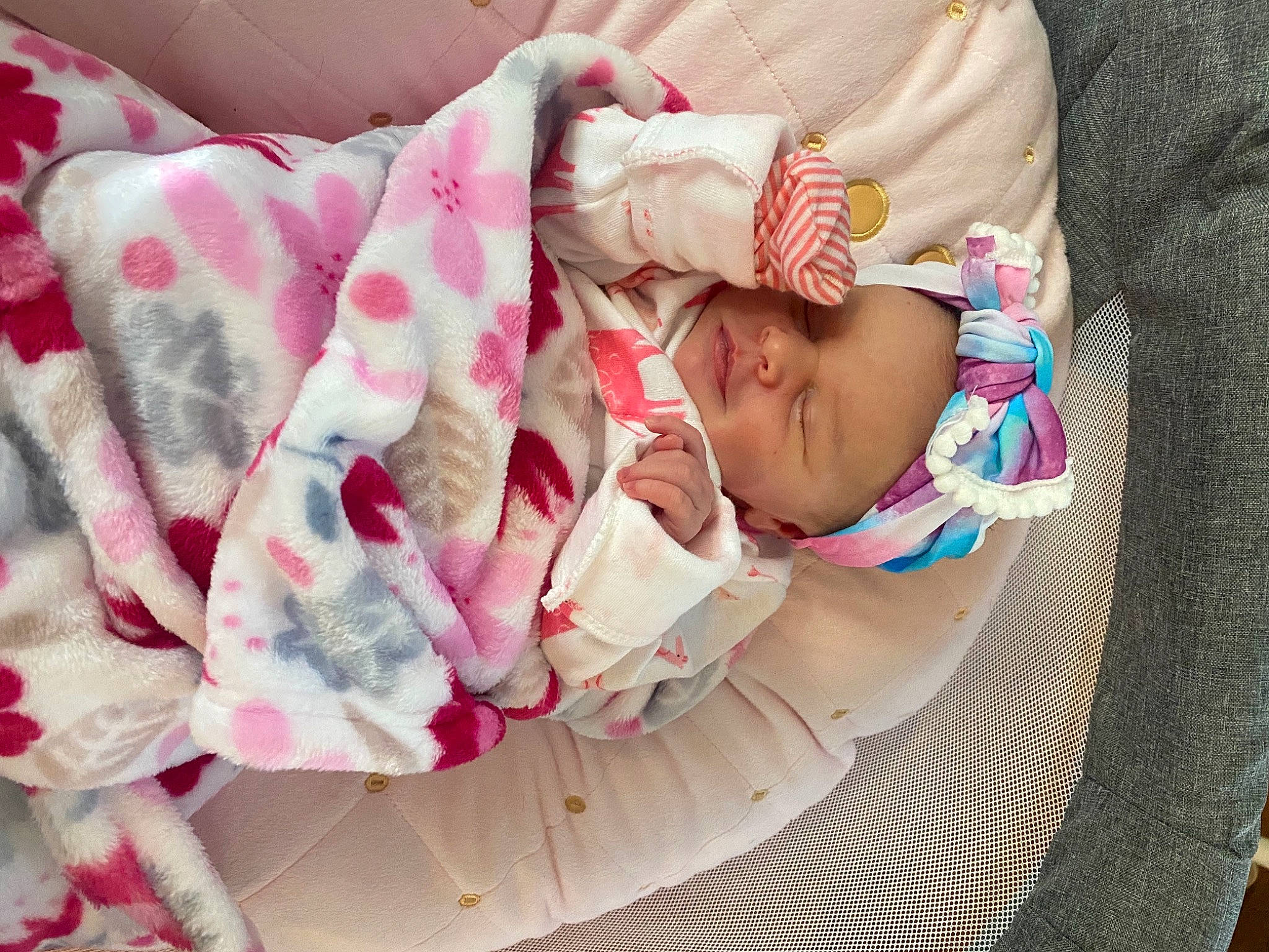 Jersey joined the competition — help win amazing prizes! baby, baby_products, baby_sleeping, baby_toddler_clothing, child, comfort, hat, headgear, headwear, linens, magenta, nail, nap, pattern, person, pink, sleep, sleeve, toddler