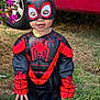 Koa joined the competition — help win amazing prizes! child, toddler, costume, spiderman, mask, outdoor, grass, flowers, truck, wheel, black_cauldron, red, toy, halloween, superhero, person, face, smile, nature, daylight