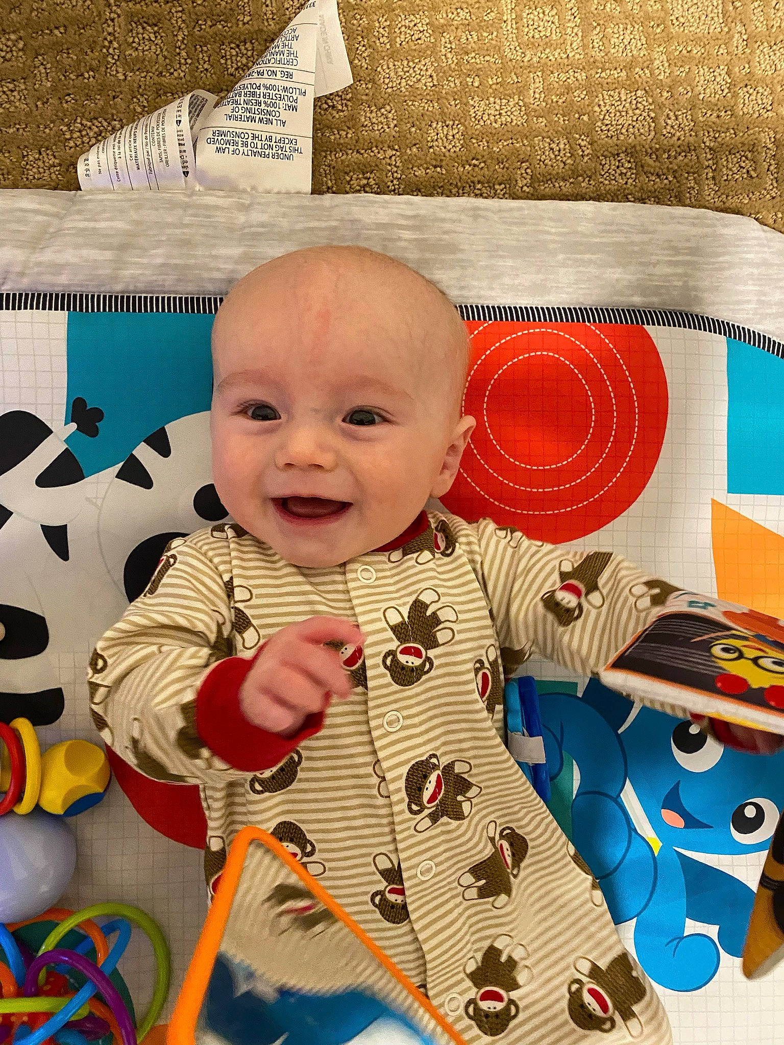 Sterling is registered to the contest to win money with this photo: art, baby, baby_laughing, baby_products, baby_toddler_clothing, baby_toys, cheek, child, happy, illustration, joy, linens, pattern, person, product, room, sleeve, smile, t_shirt, textile