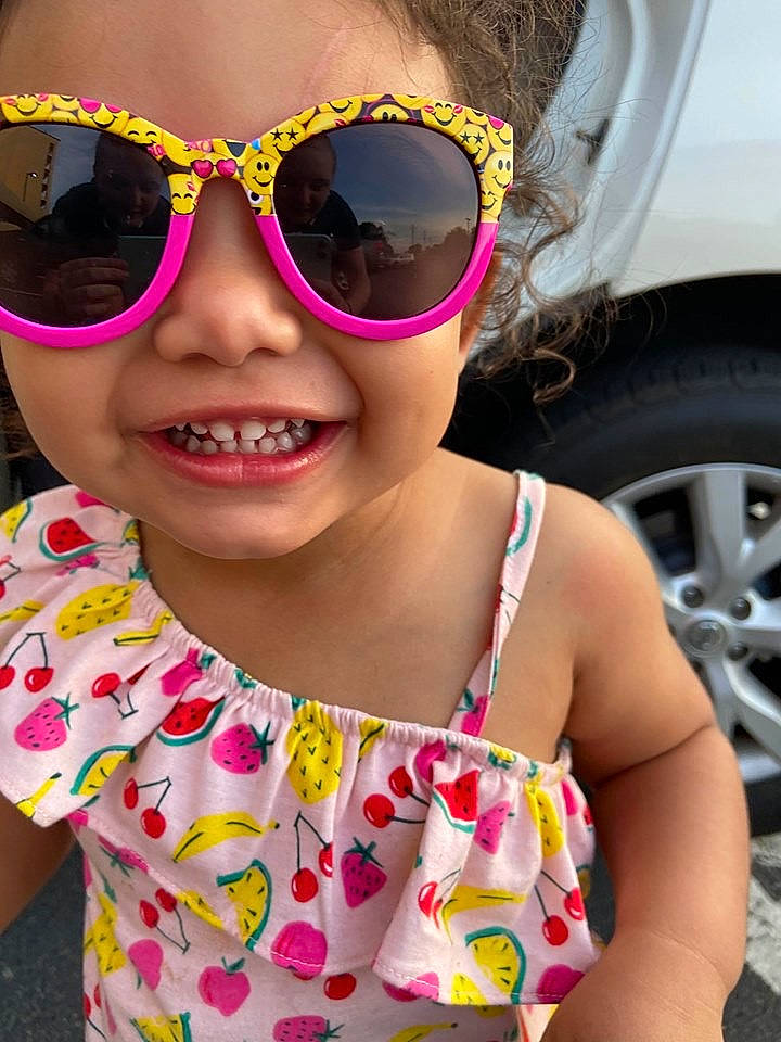 Aubreigh is registered to the contest to win money with this photo: chin, face, facial_expression, glasses, goggles, hair, hairstyle, head, joy, light, lip, nose, organ, person, product, skin, smile, sunglasses, tire, vision_care