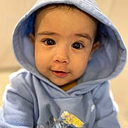 Dereck Isamel joined the competition — help win amazing prizes! baby, child, hoodie, blue_clothing, face, eyes, portrait, cute, infant, young_child, sitting, indoors, soft_lighting, casual_clothing, smiling, person, closeup, headwear, warm_clothing, adorable
