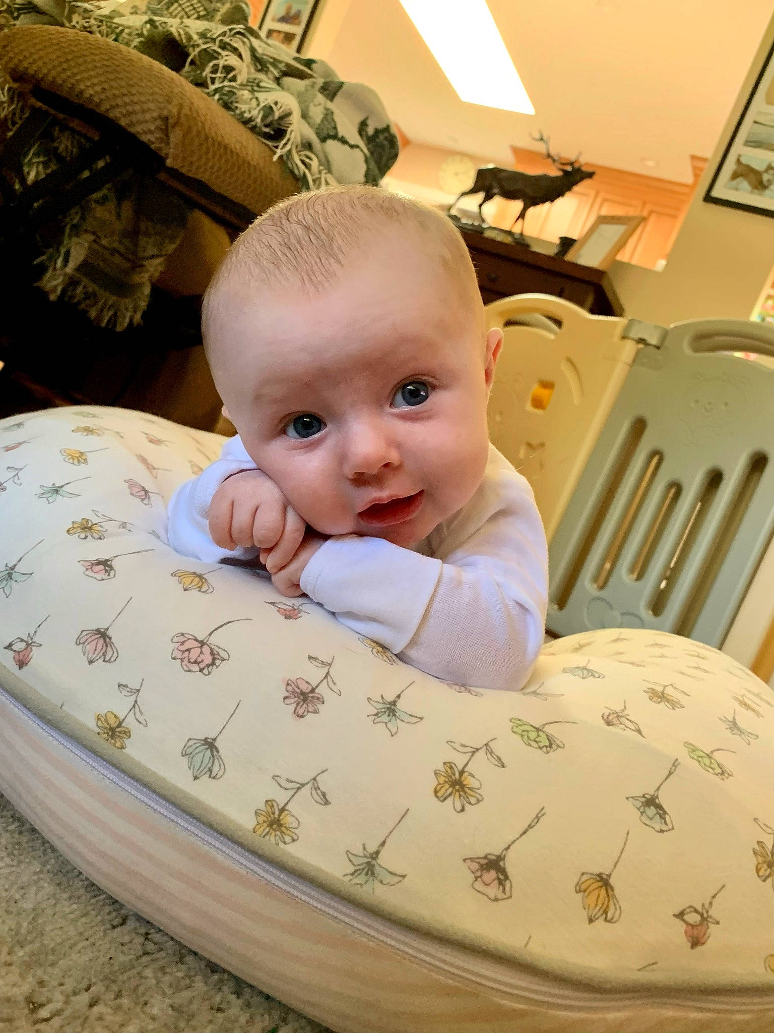 Kerry is registered to the contest to win money with this photo: baby, baby_products, baby_safety, baby_toddler_clothing, chair, cheek, child, comfort, flooring, grass, home_accessories, linens, person, product, room, sitting, textile, toddler, wood