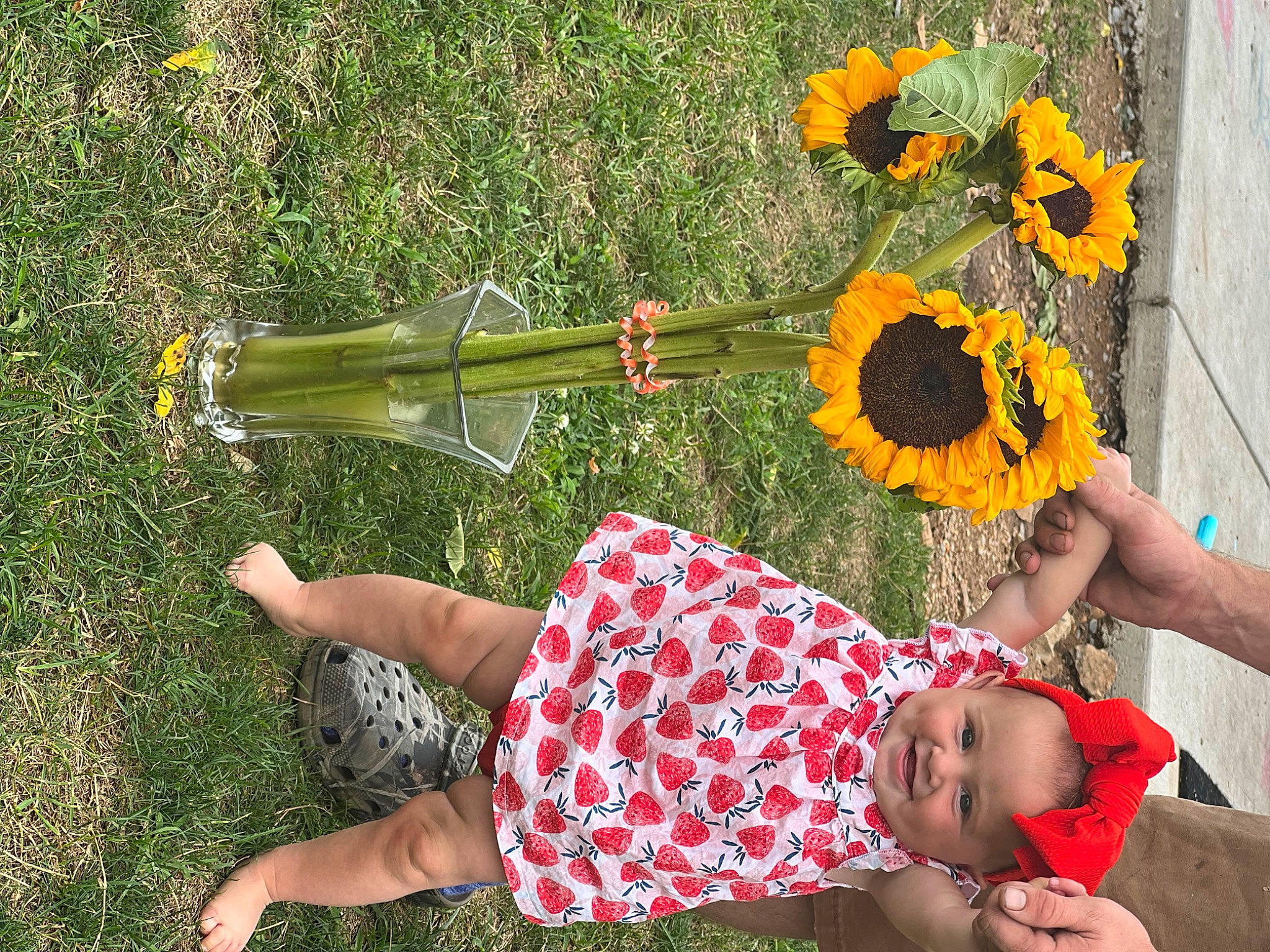 Lakelynn is registered to the contest to win money with this photo: arm, child, flower, fun, grass, happy, headwear, human_leg, joy, leisure, musical_instrument, pattern, people_in_nature, person, petal, photograph, plant, sandal, sitting, spring