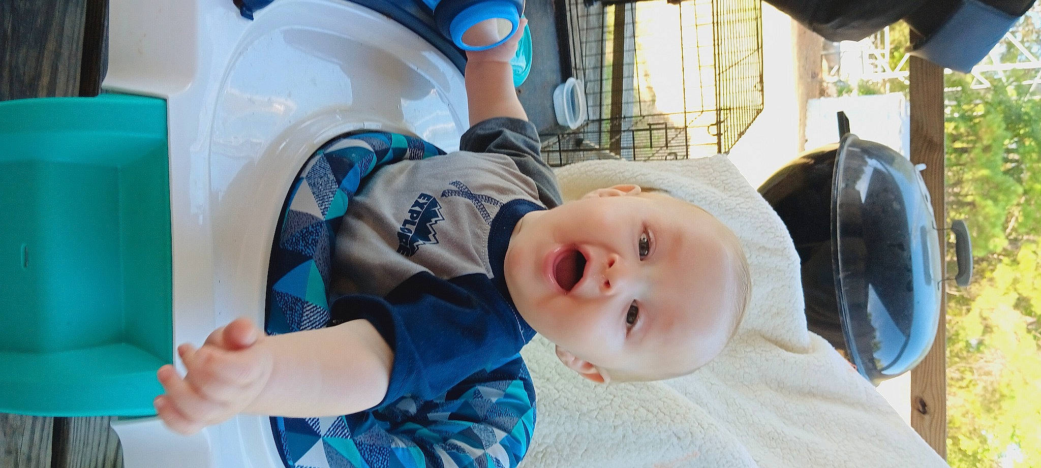 Clyde joined the competition — help win amazing prizes! auto_part, automotive_design, baby, baby_products, baby_toddler_clothing, child, comfort, electric_blue, fun, happy, hat, leisure, person, personal_protective_equipment, product, sitting, surprise, toddler, vacation