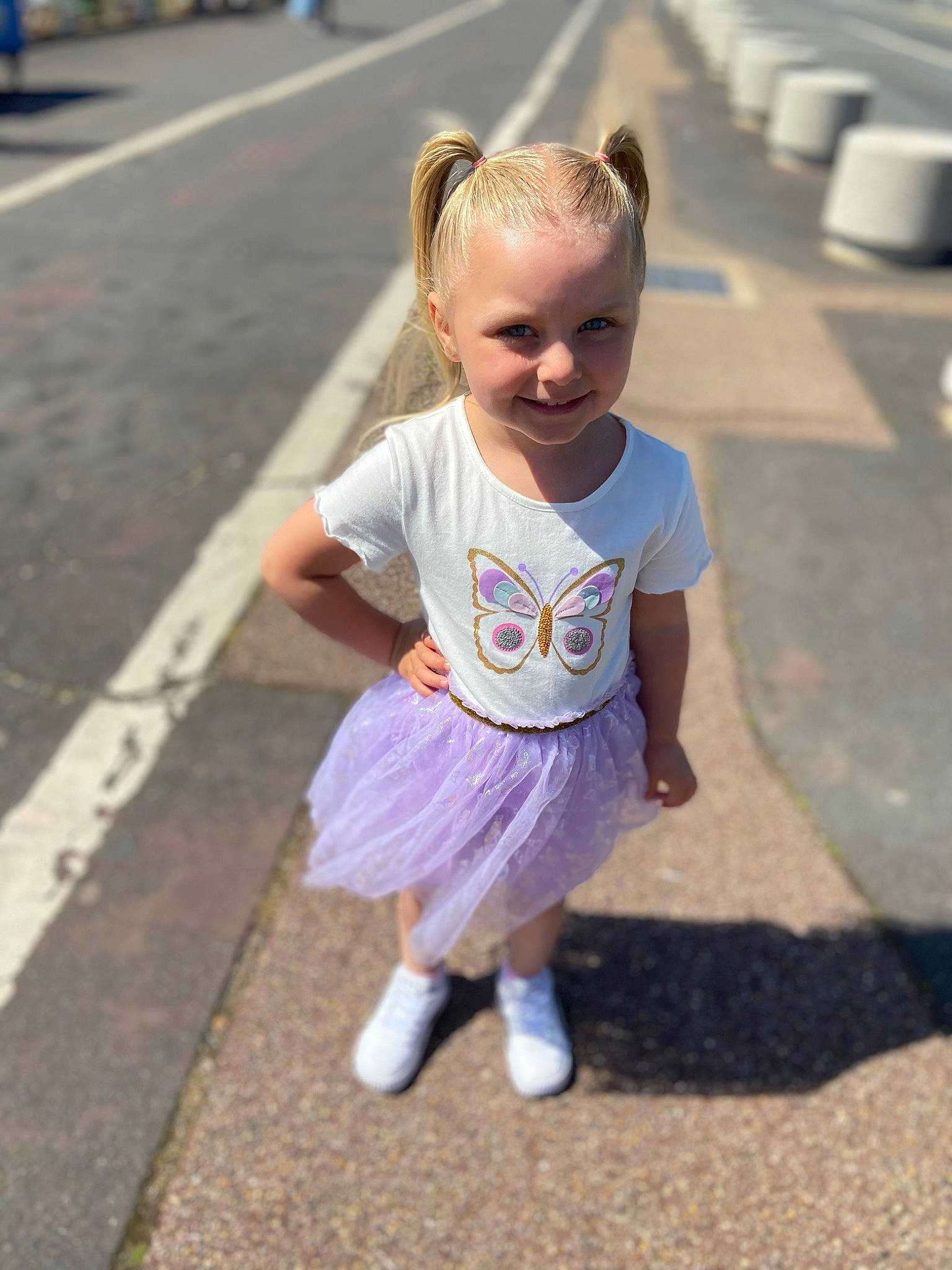 Daisie joined the competition — help win amazing prizes! asphalt, baby_toddler_clothing, chin, eyewear, face, grass, hair, happy, head, joint, joy, person, pink, road_surface, sidewalk, sleeve, smile, street_fashion, t_shirt, toddler