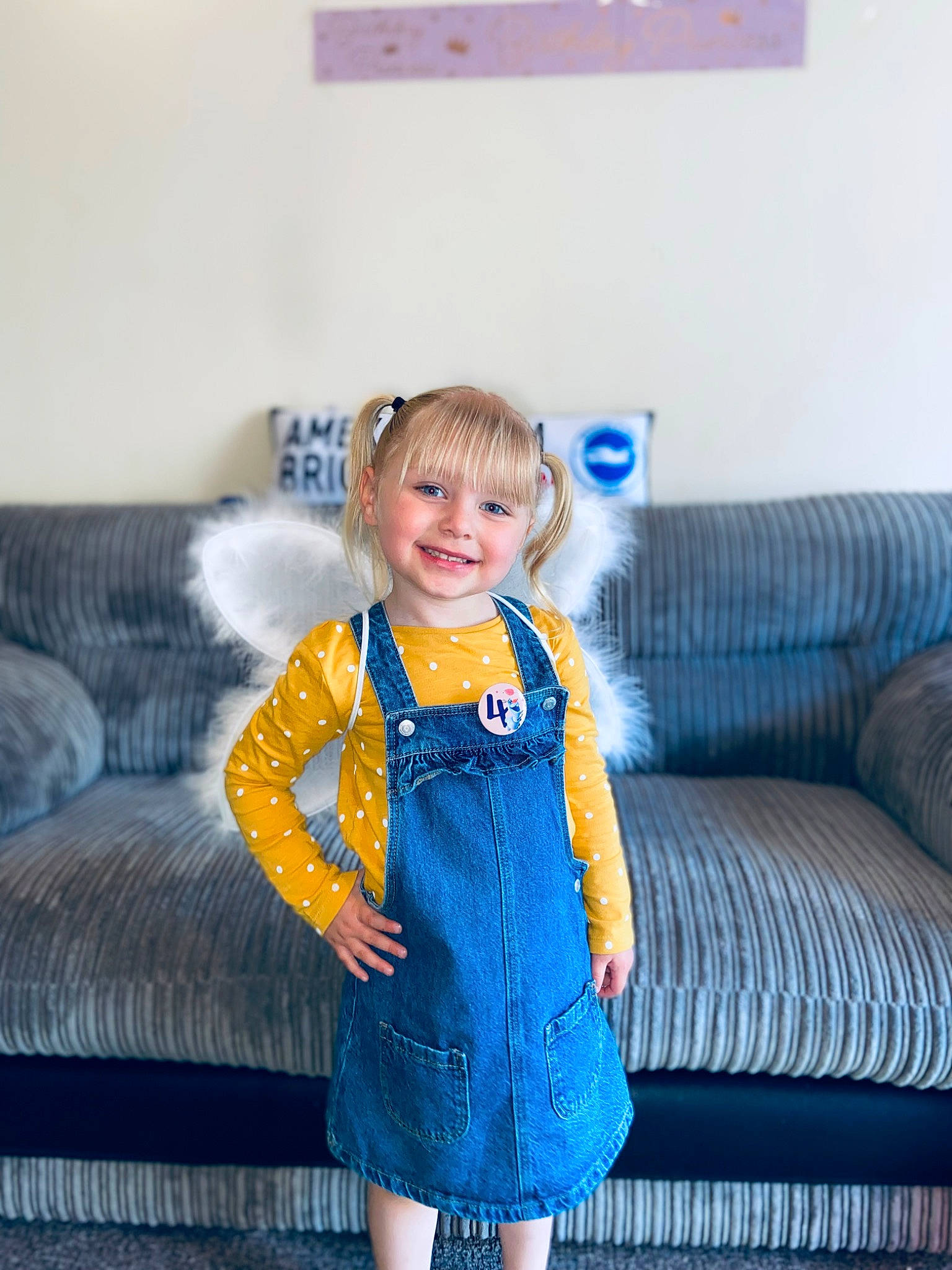 Daisie joined the competition — help win amazing prizes! aqua, arm, azure, baby_toddler_clothing, blue, clothing, couch, dress, face, fashion_design, furniture, hairstyle, human_body, joy, one_piece_garment, outerwear, person, skin, sleeve, smile