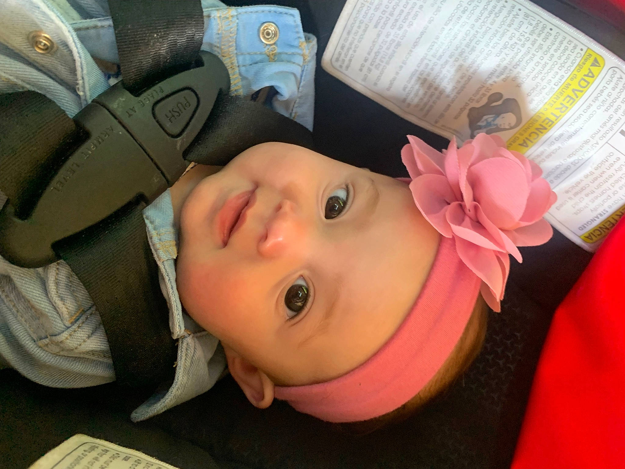 Avalynn is registered to the contest to win money with this photo: baby, baby_products, baby_toddler_clothing, bag, car_seat, cheek, child, comfort, costume_hat, eye, eyelash, fashion_accessory, flower, fun, hair_accessory, happy, hat, headgear, headwear, nose