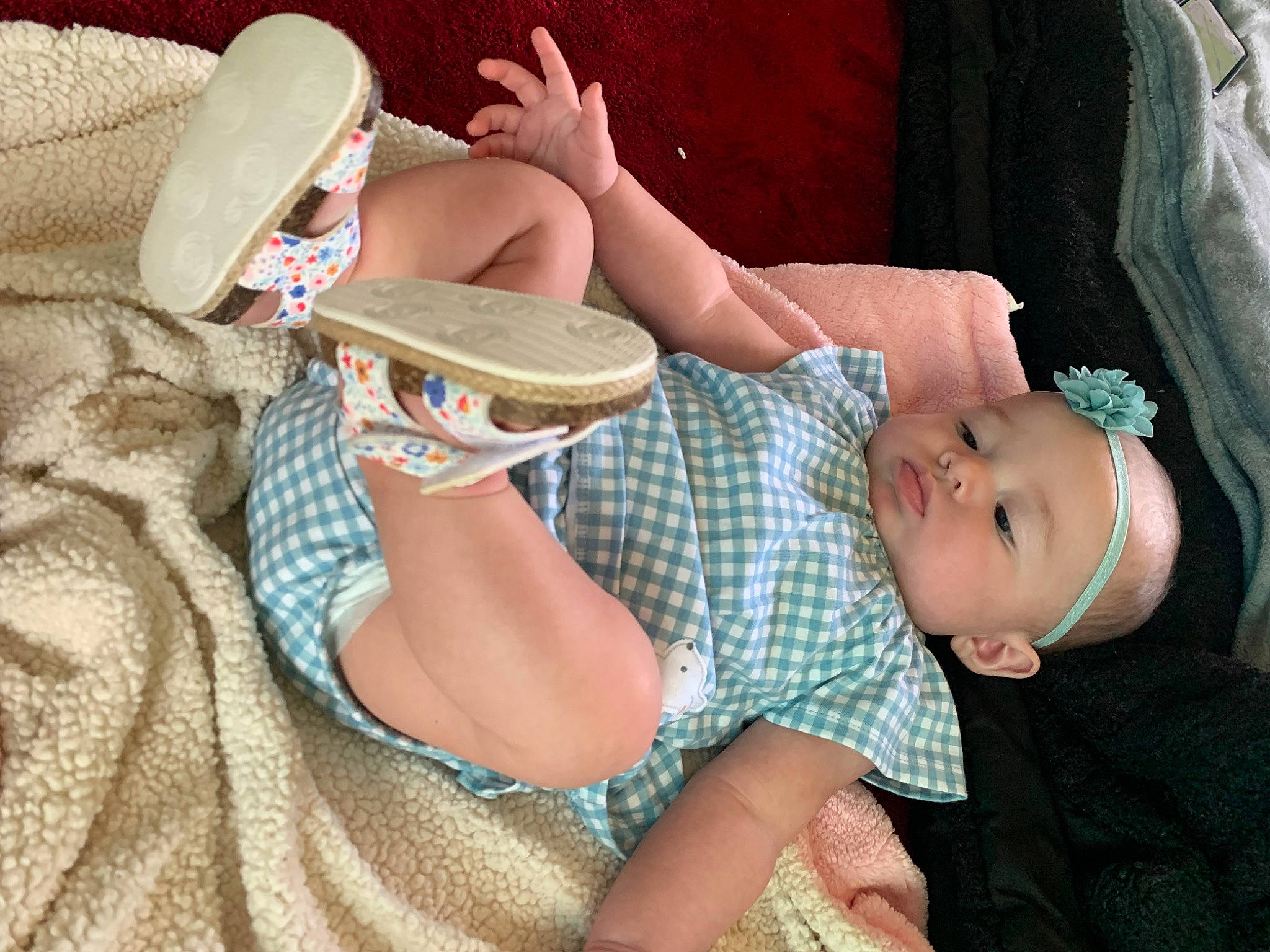 Avalynn joined the competition — help win amazing prizes! baby, cap, child, comfort, cowboy_hat, elbow, fashion_accessory, fedora, happy, hat, headgear, headwear, human_leg, leg, linens, person, sitting, sun_hat, sunglasses, textile