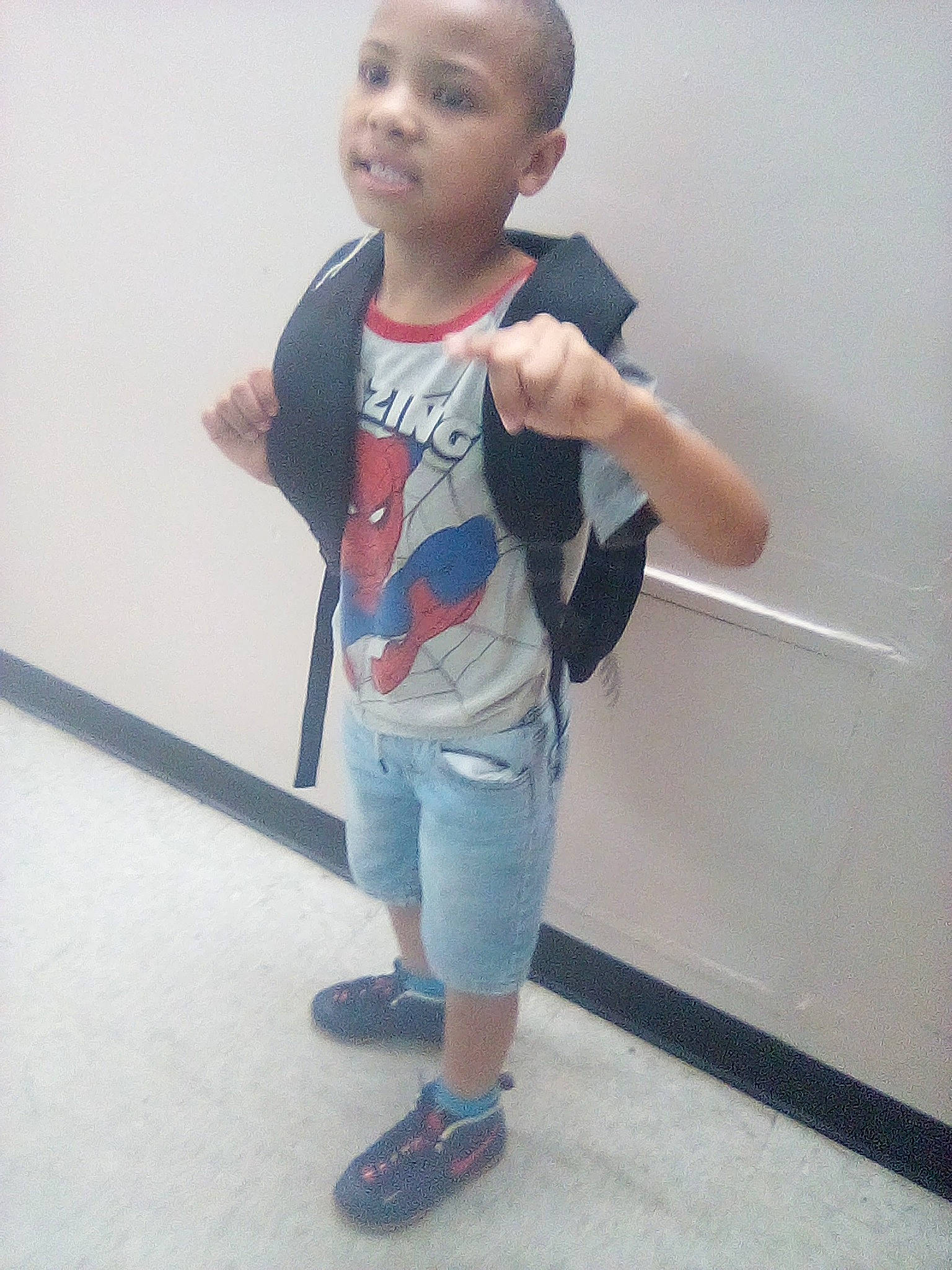 Marquis Addison joined the competition — help win amazing prizes! denim, elbow, electric_blue, face, flooring, gesture, happy, head, joint, knee, leg, neck, nose, person, skin, sleeve, smile, t_shirt, toddler, trunk