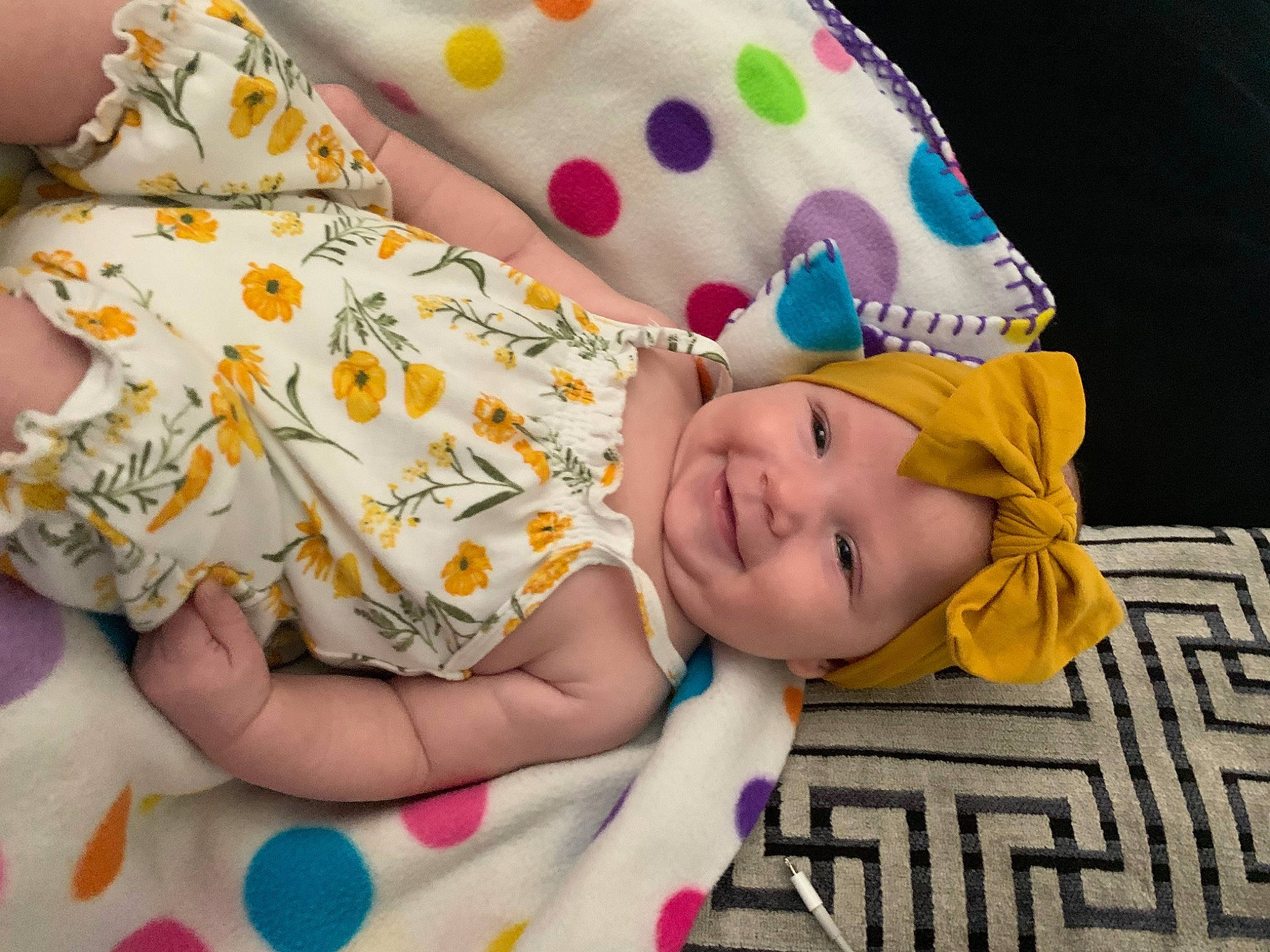 Nalani joined the competition — help win amazing prizes! baby, baby_products, baby_sleeping, baby_toddler_clothing, cheek, child, comfort, fashion_accessory, happy, hat, headwear, joy, linens, pattern, person, pink, skin, sleeve, smile, textile